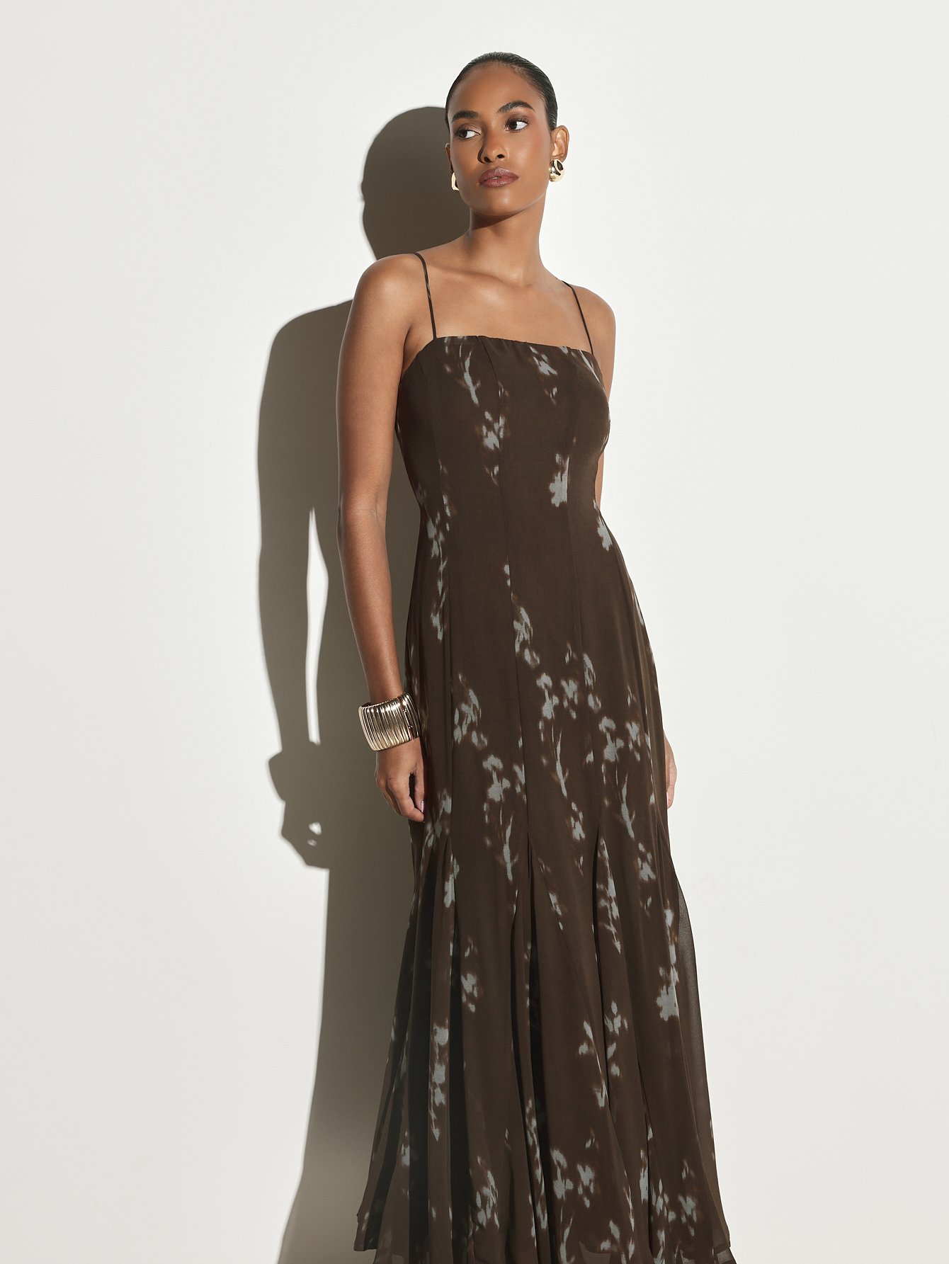 Robe mousseline col carré b imprimé abstrait