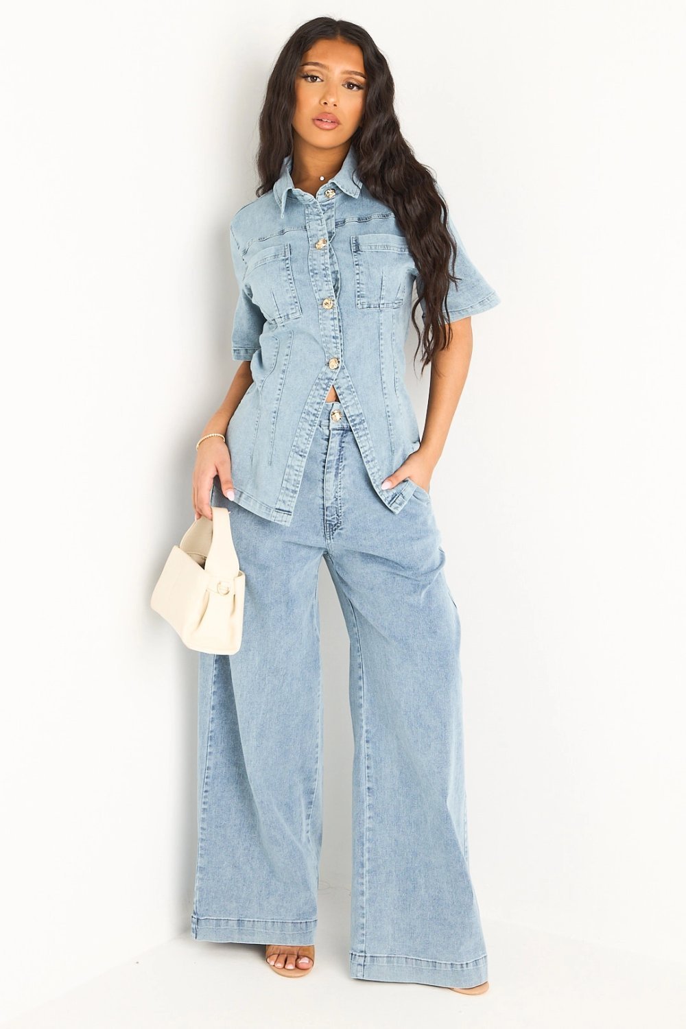 Light blue denim shirt and trousers set