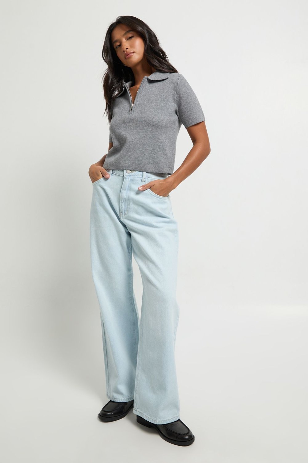 Jean droit taille haute bleu très clair - Petite