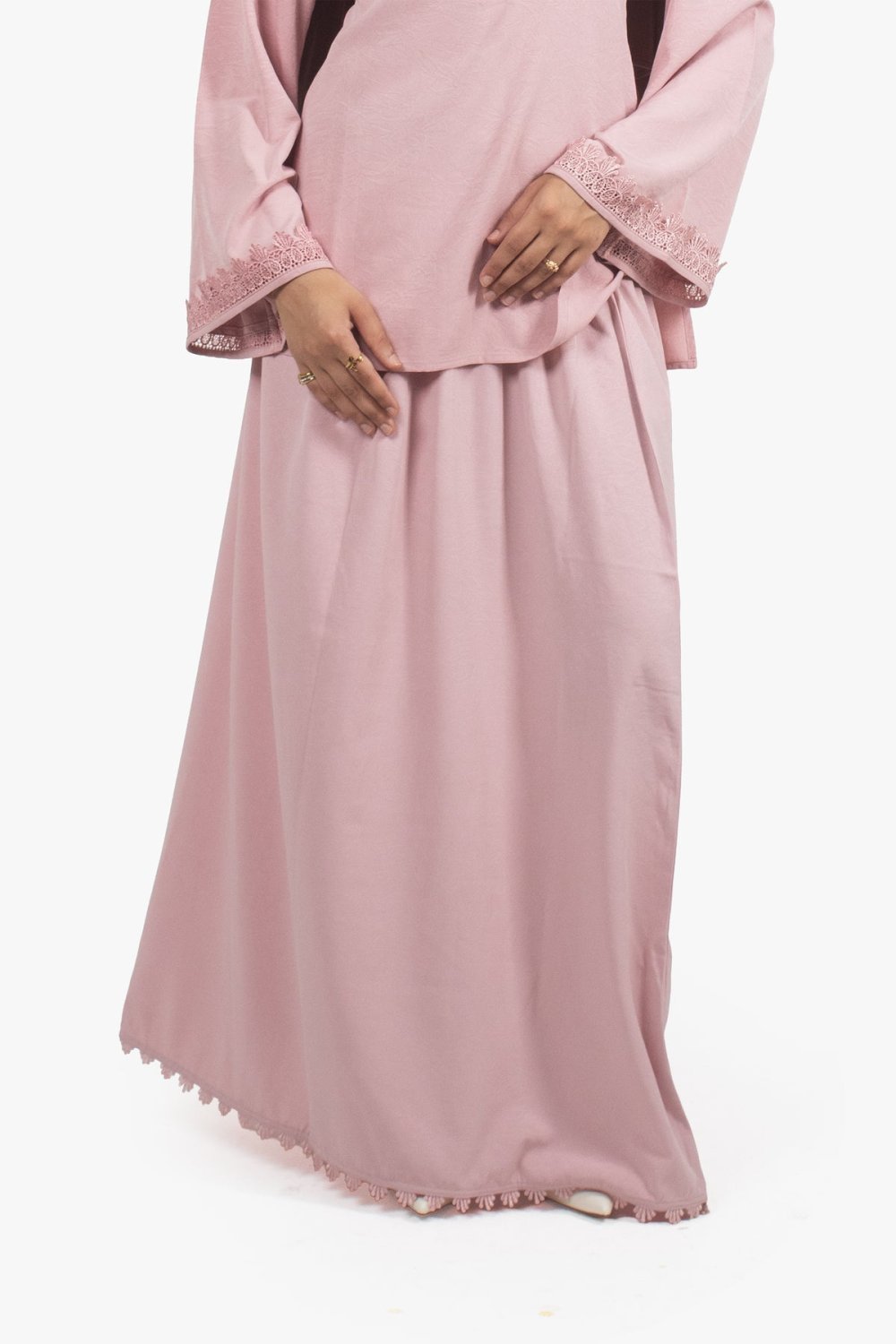 Lace-hem crepe maxi skirt - Powder pink