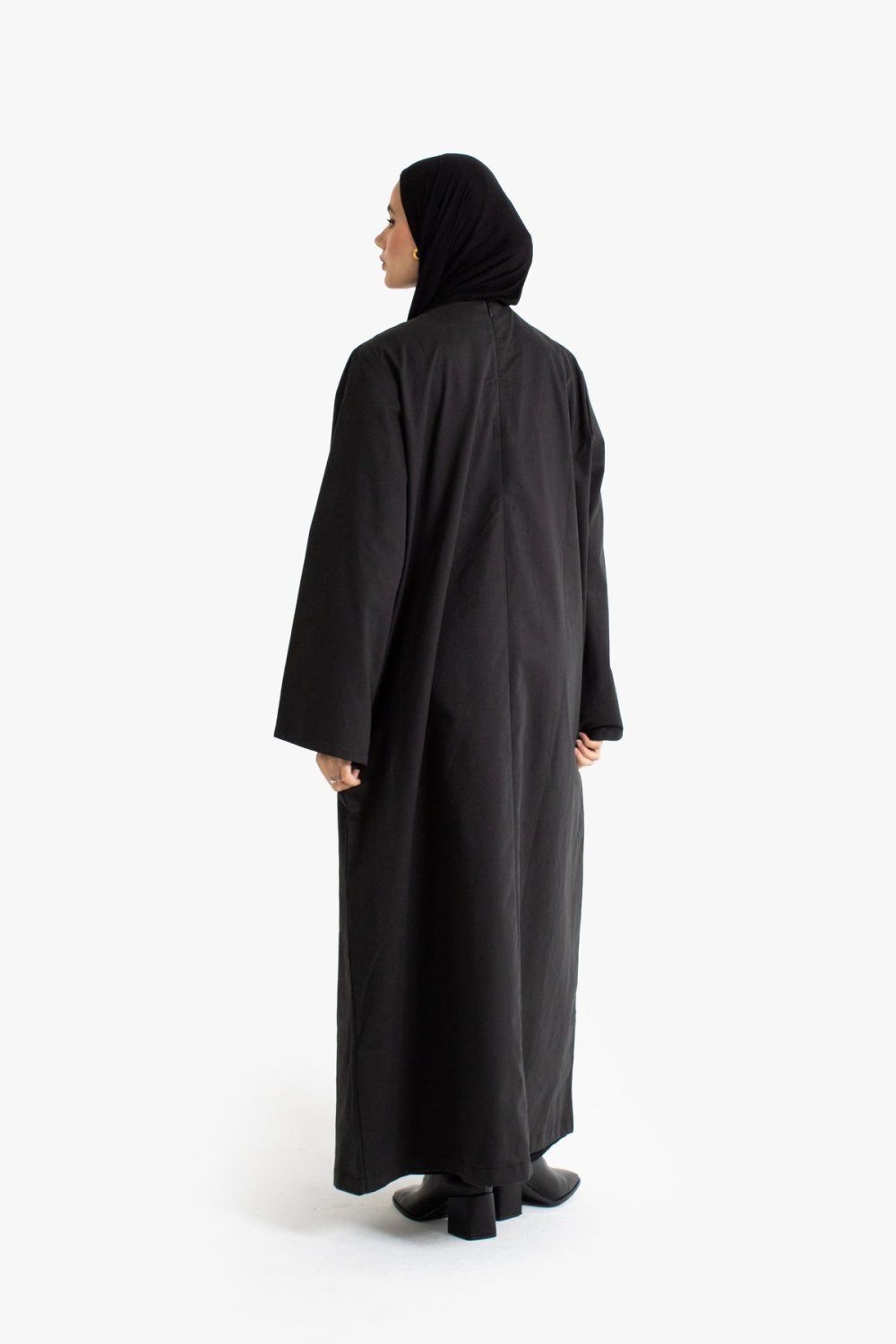 Tie-front cotton twill abaya - Black