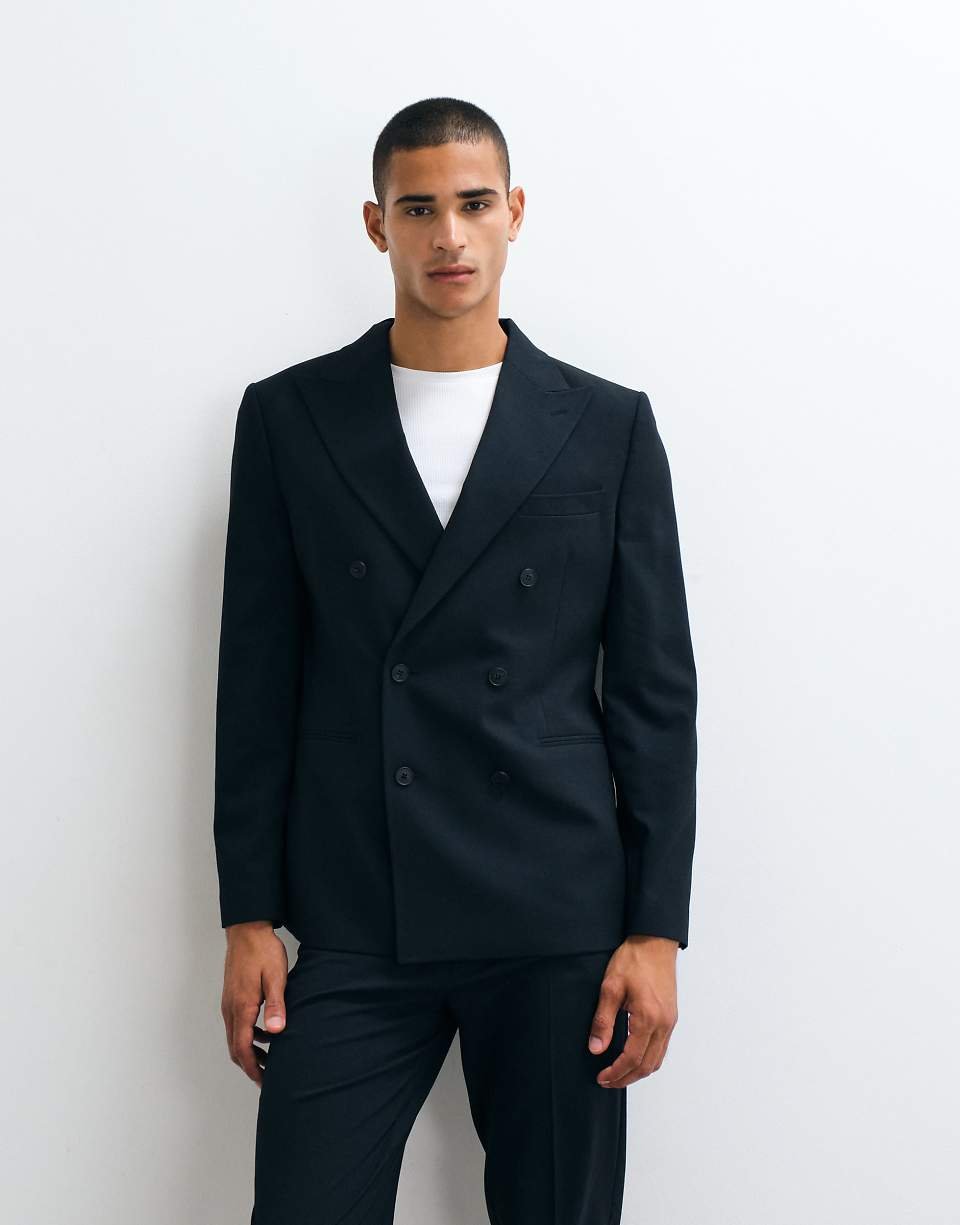 Blazer de costume slim croisé bleu marine foncé