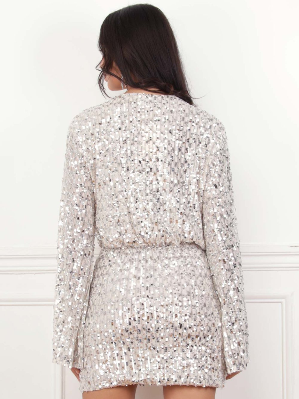 Robe cache-cœur b sequins beige fedi