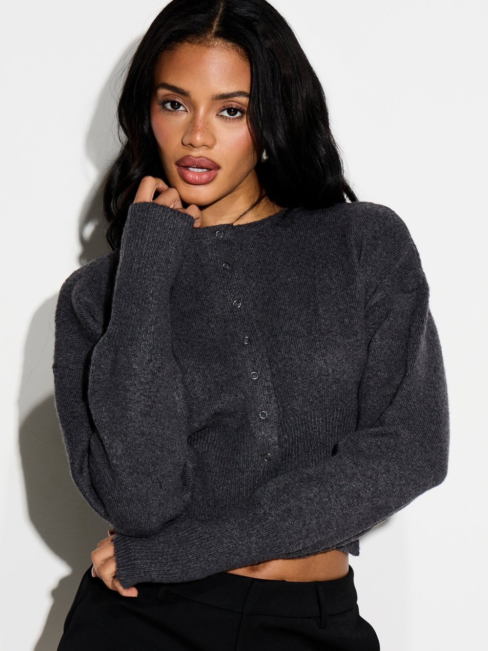 Cardigan court gris anthracite