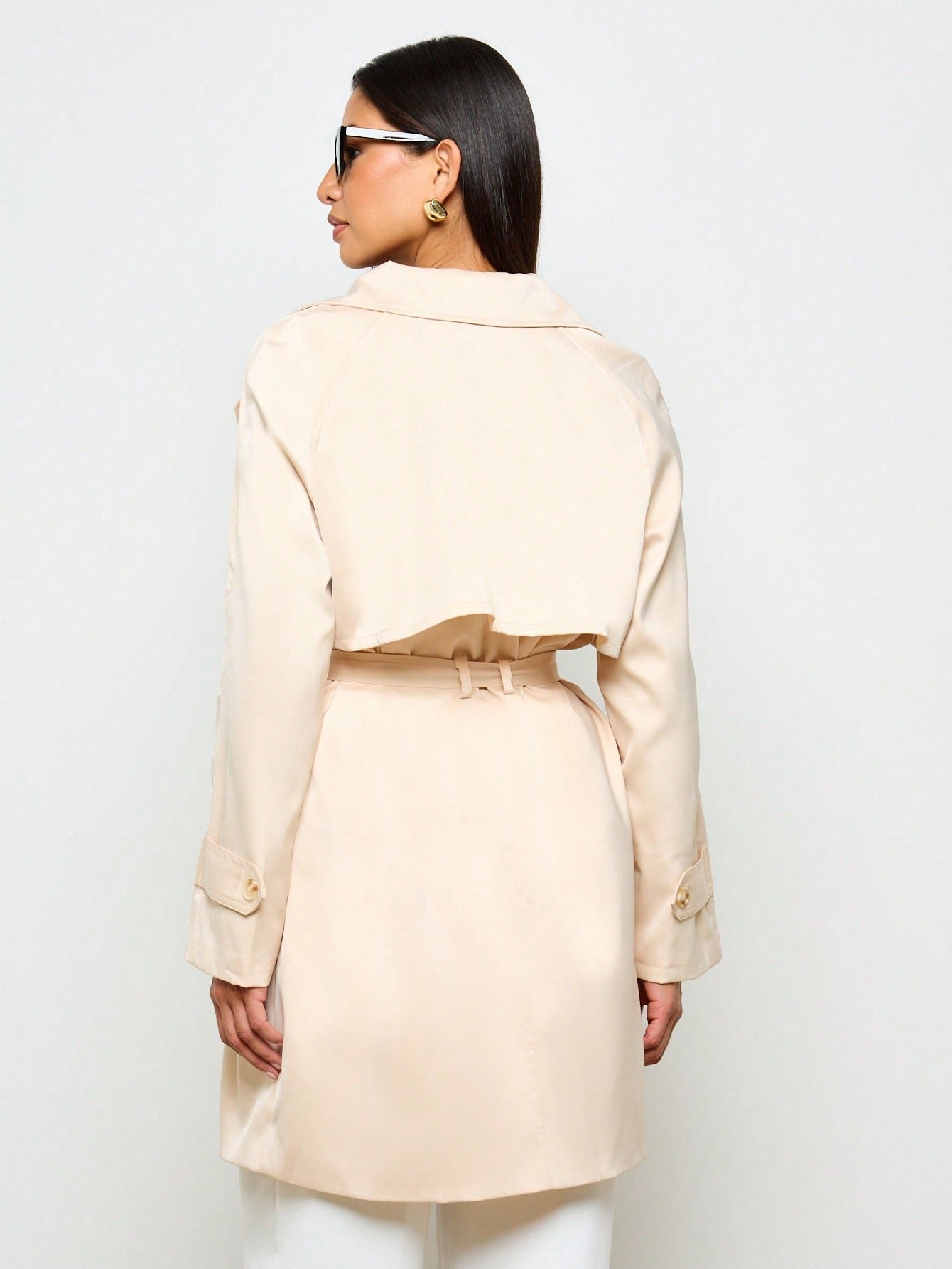 Trench-coat f satin b ceinture w double boutonnage