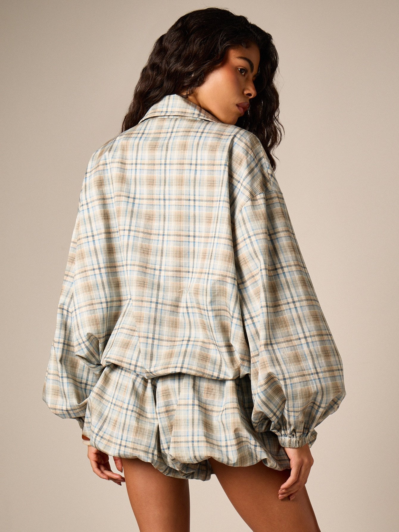 Veste oversize à carreaux et col cheminée