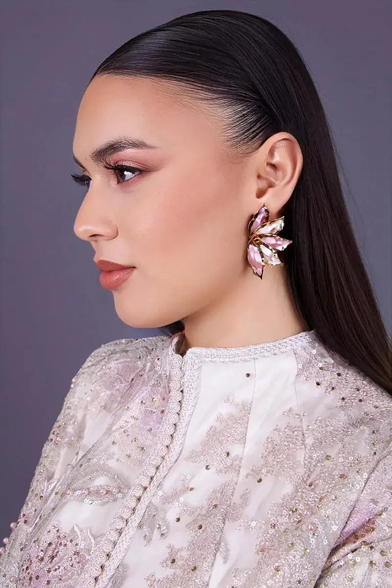 Boucles d'oreilles fleur rose et or