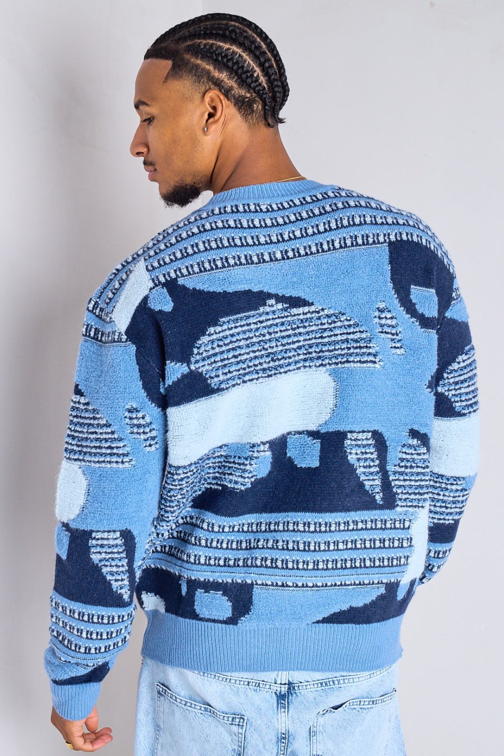 Blue chunky knit patterned jumper
