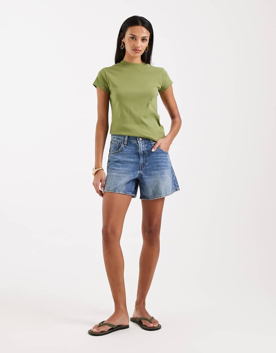 Short en jean mi-long à taille cintrée - Bleu moyen