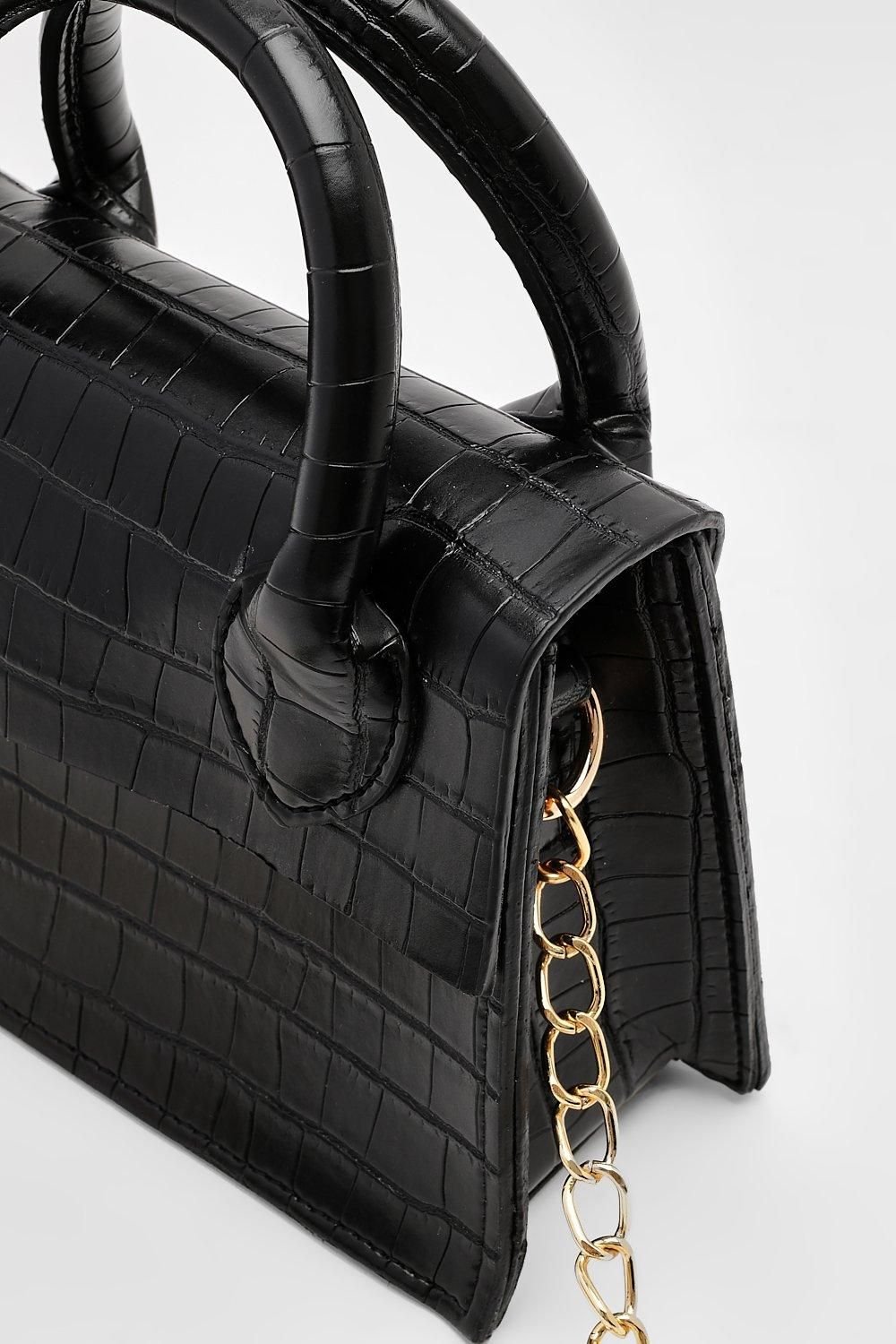 Patent croc-effect crossbody bag