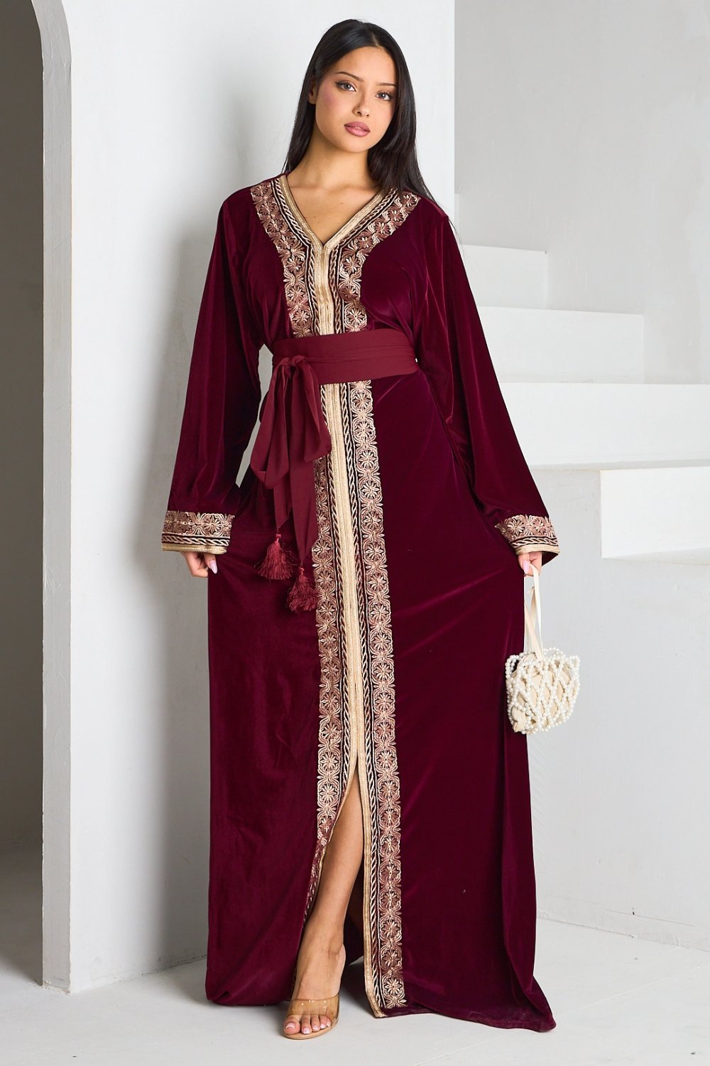 Abaya velours mtrza b dheb bordeaux