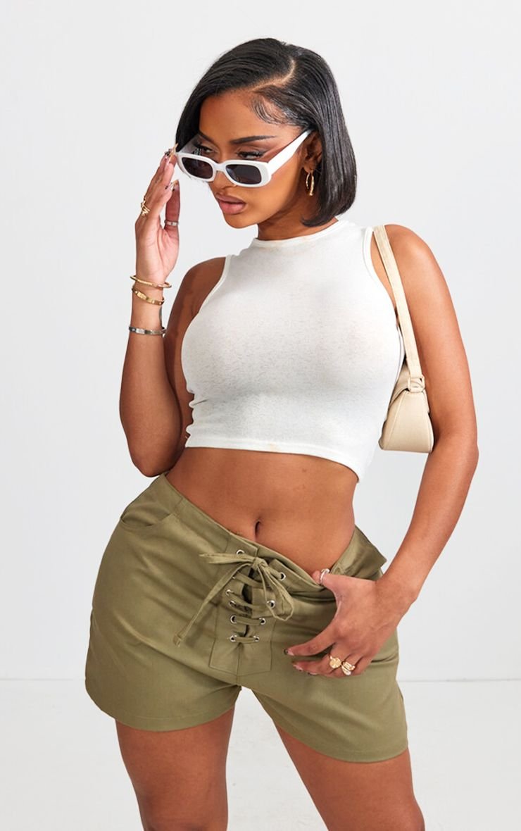 Shape Lace Up Front Twill Shorts