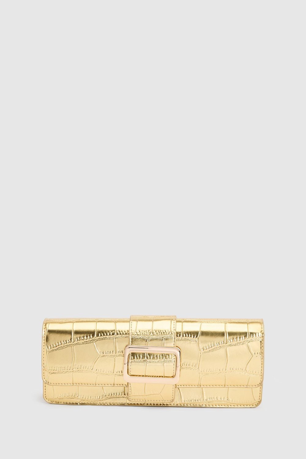 Rectangular metallic clutch bag with buckle