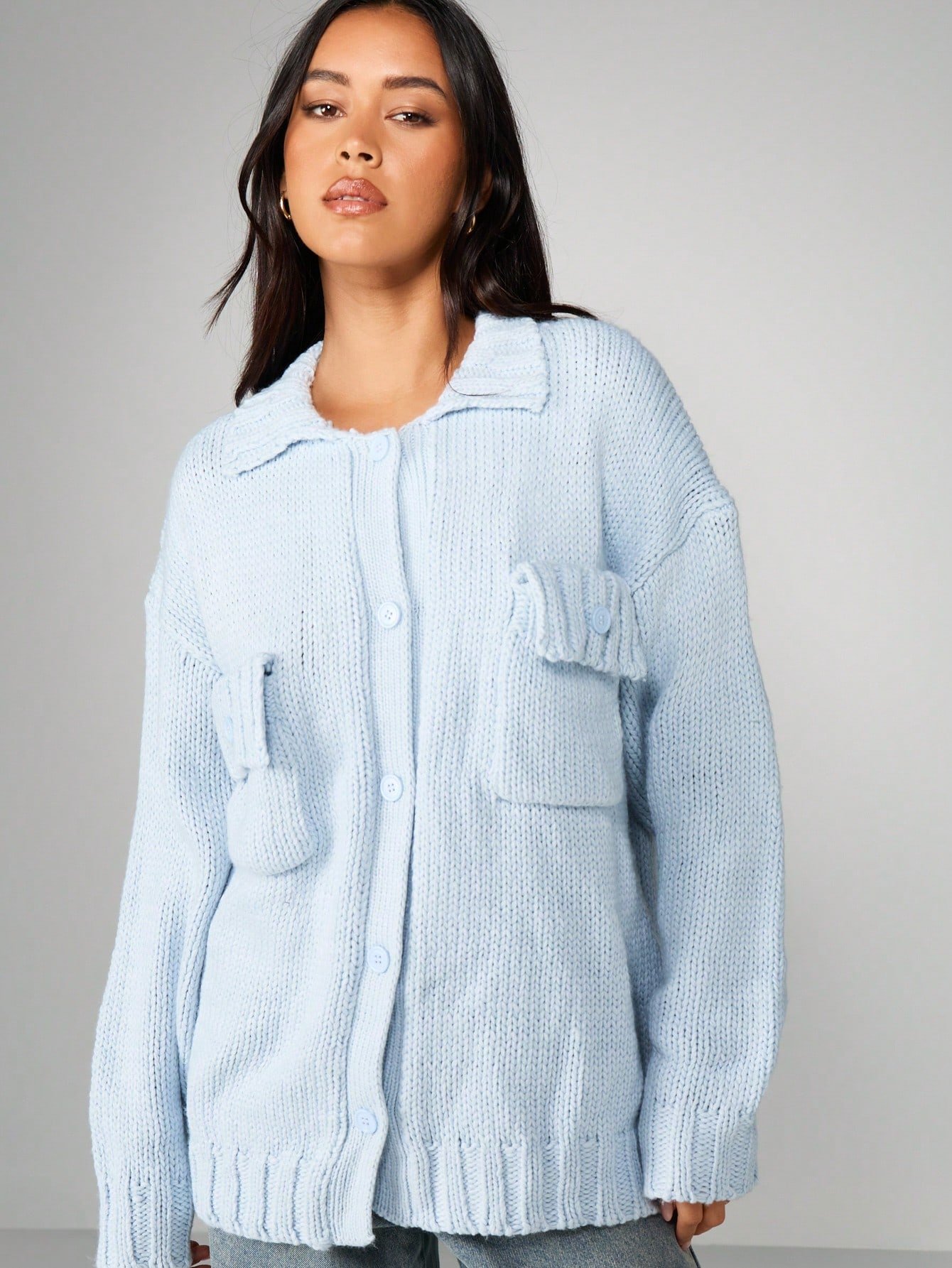 Cardigan surdimensionné en maille épaisse à boutons