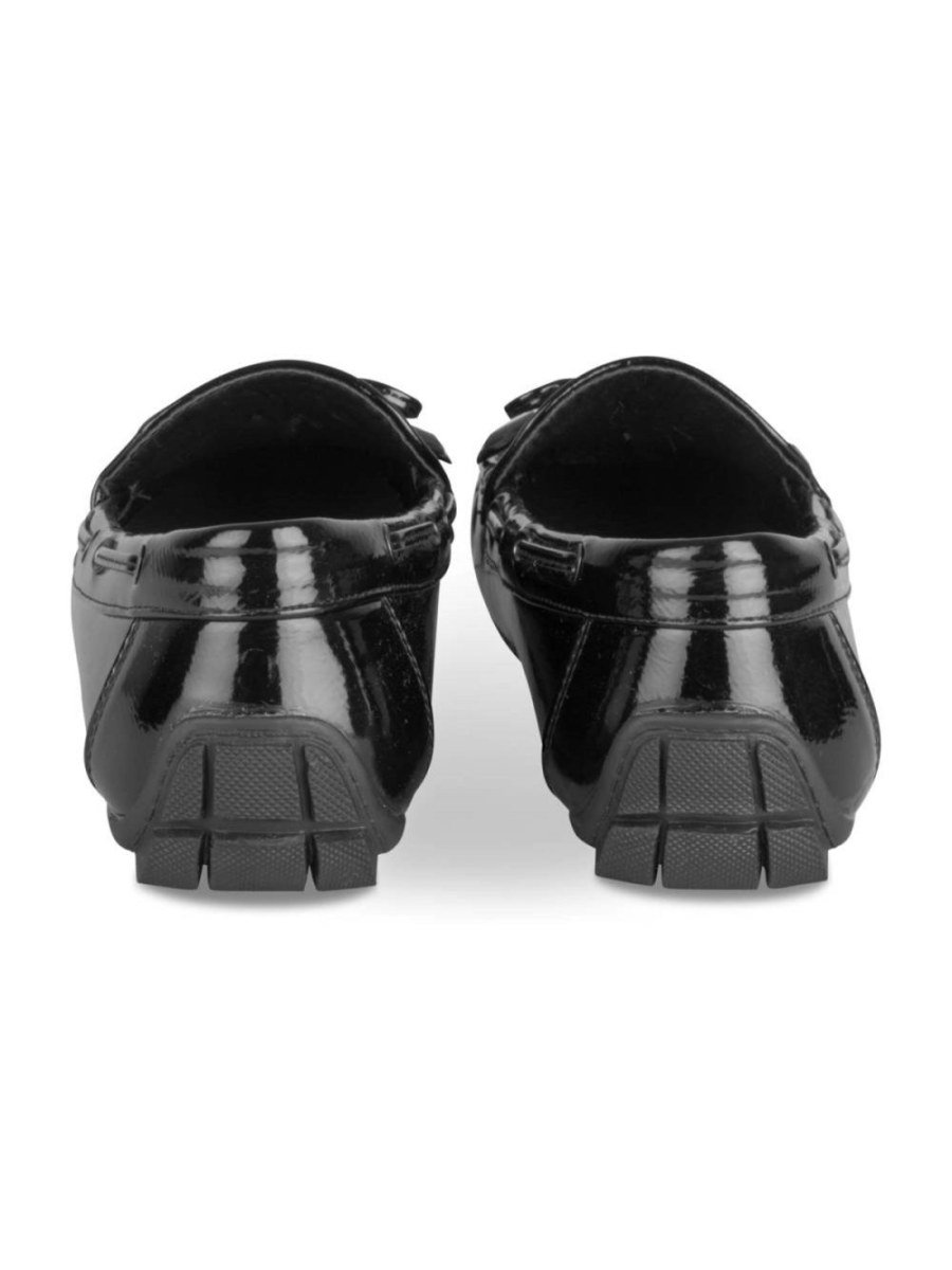 Black patent loafers with bow