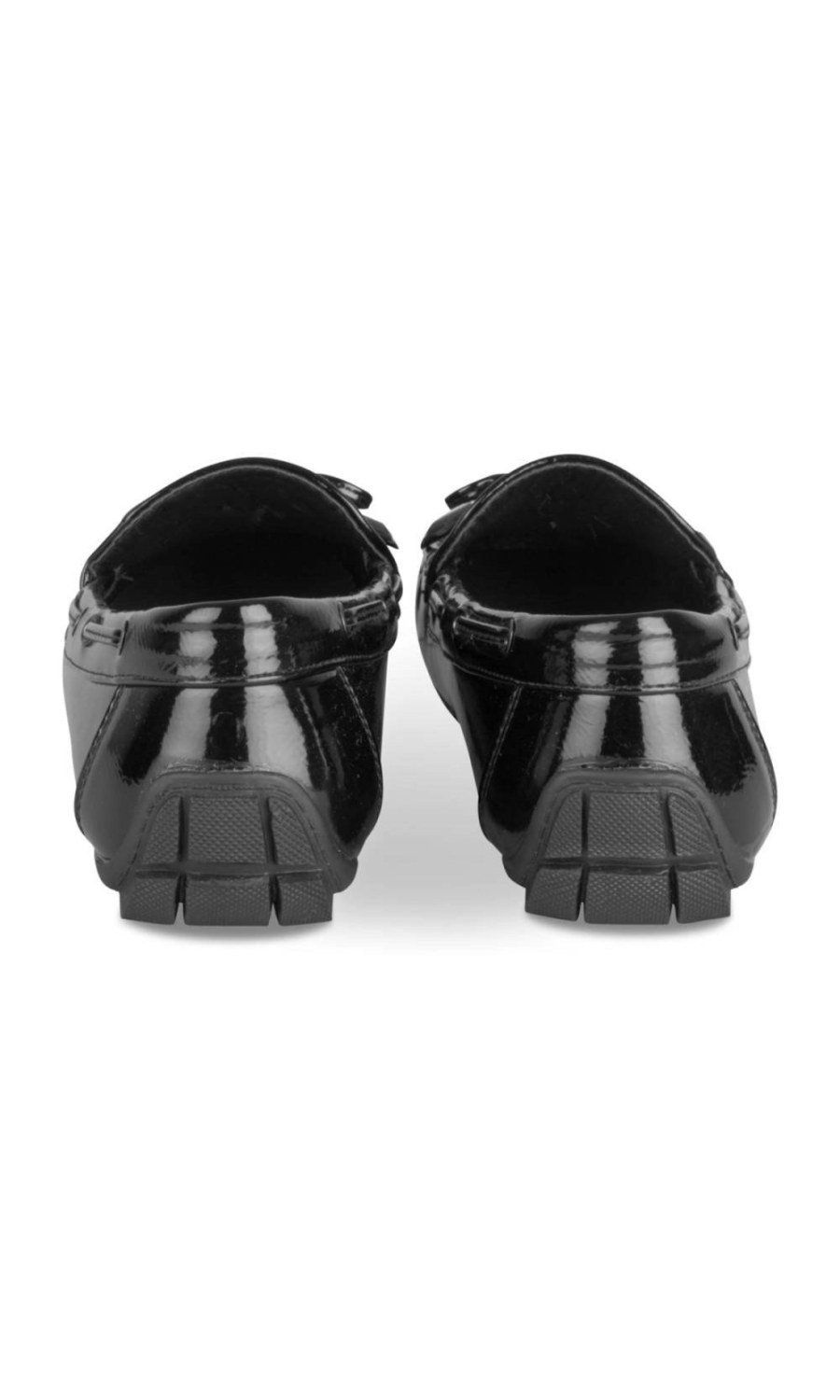 Black patent loafers with bow