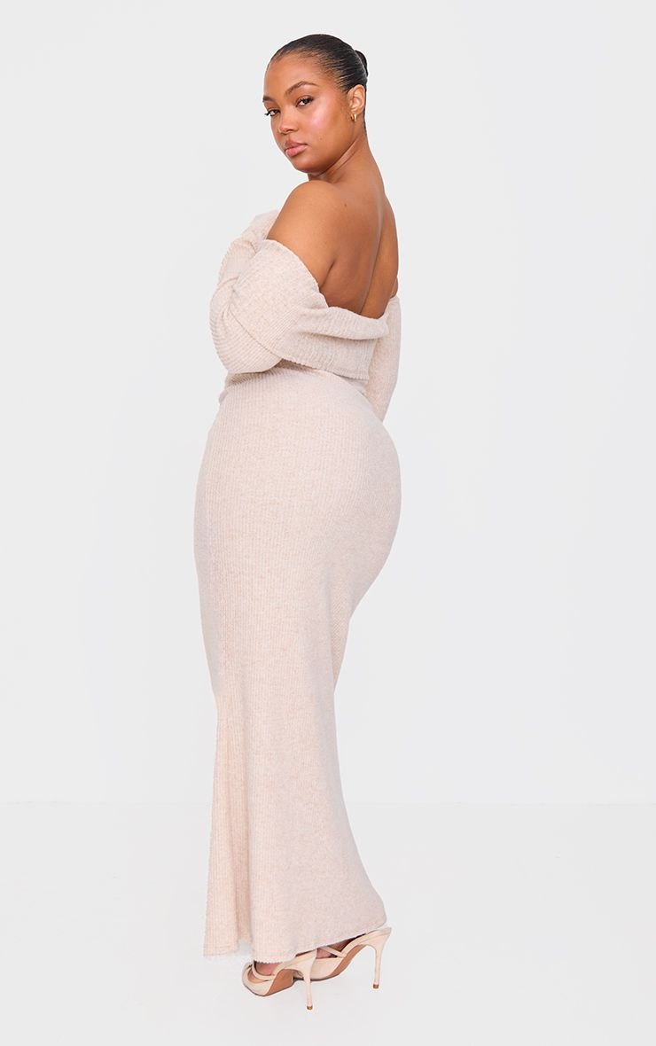 Robe twila col bardot f côtes brossées - Grande taille