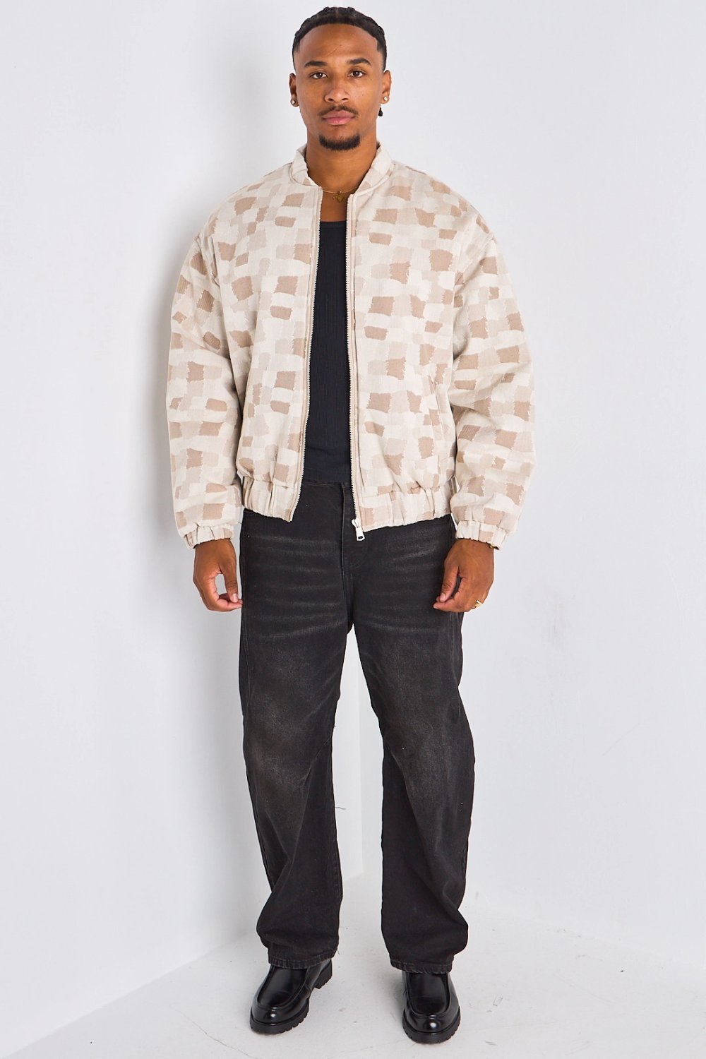 Bomber b motifs géométriques beige