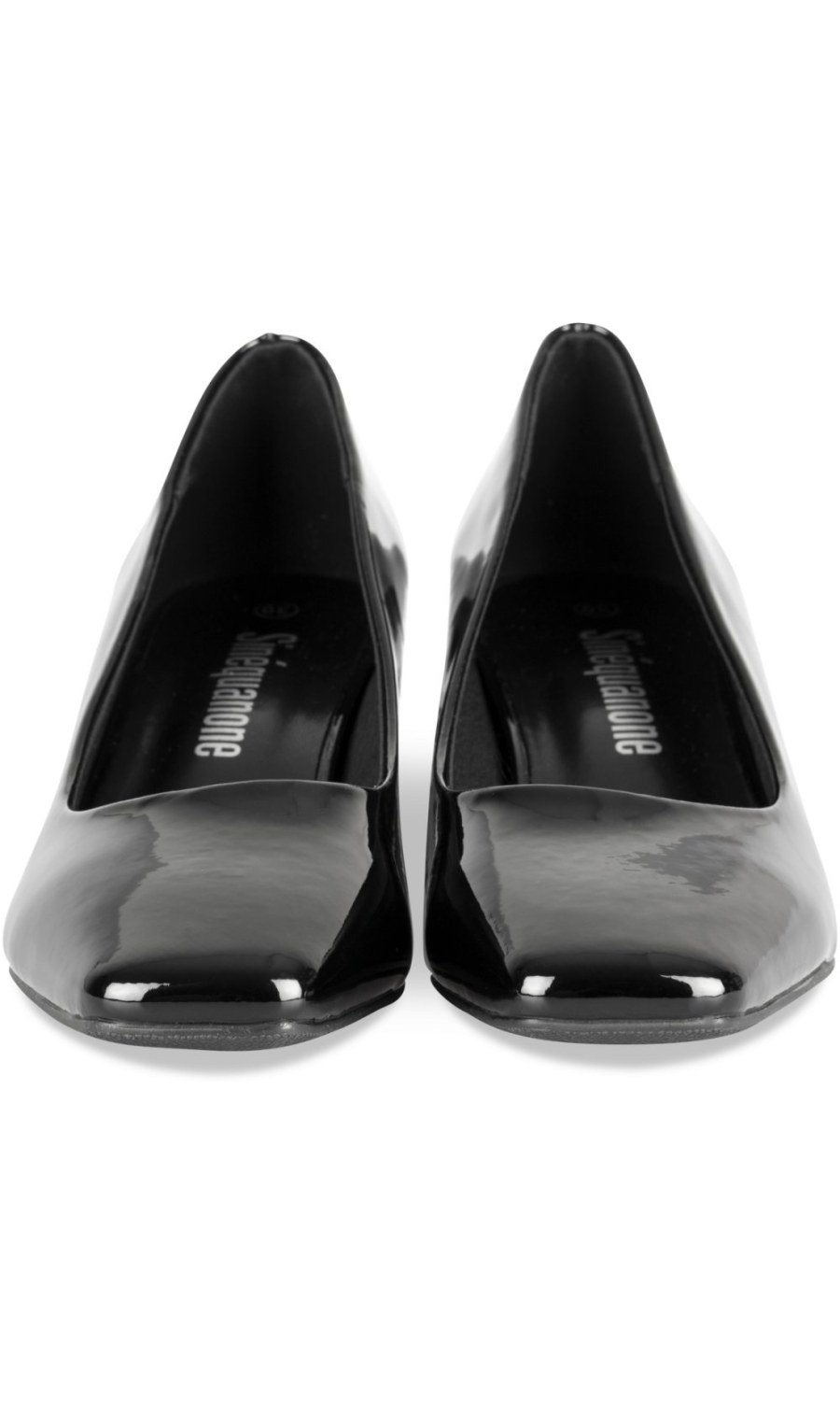 Black patent square-toe pumps