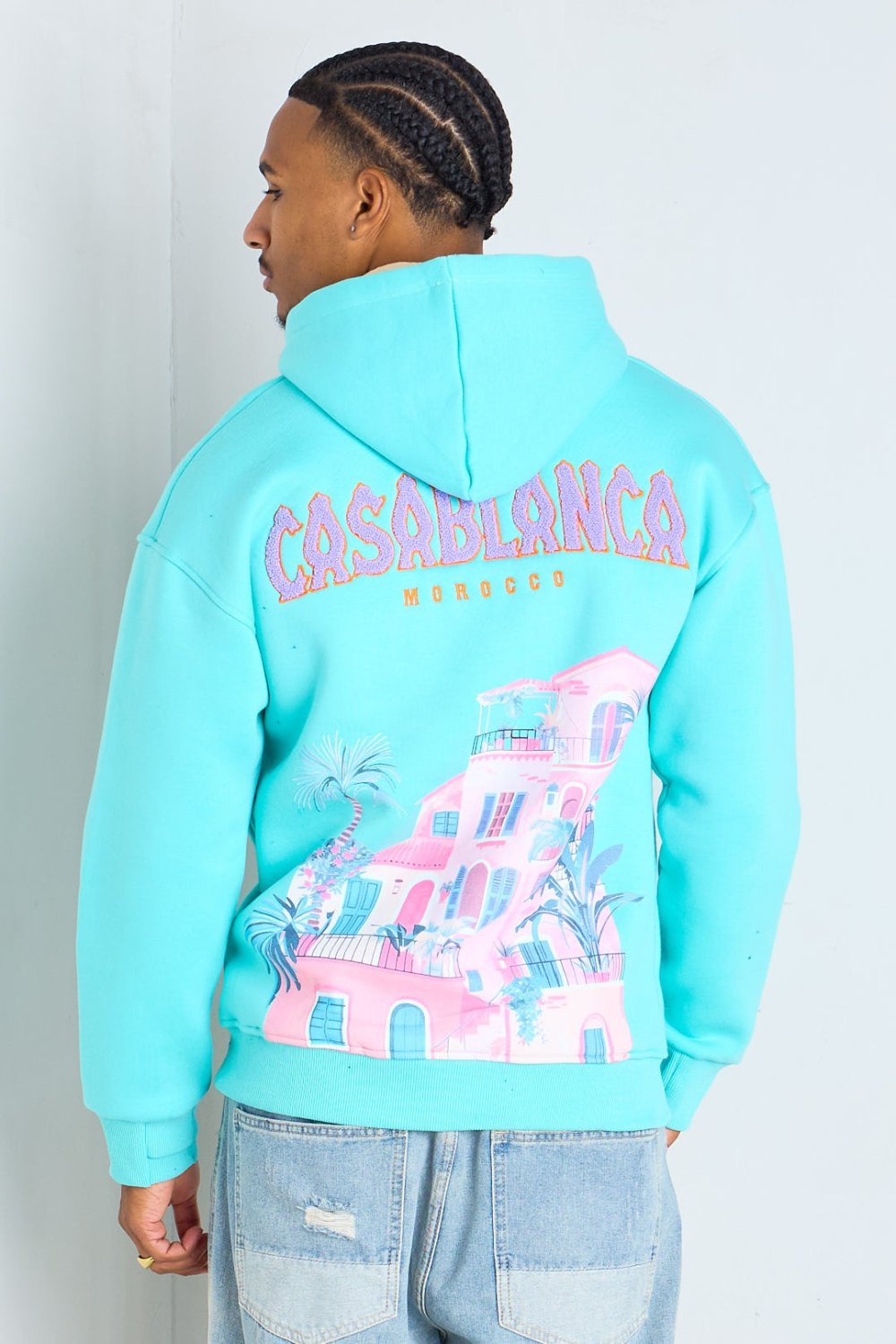 Sweat b capuche tab3a Casablanca turquoise