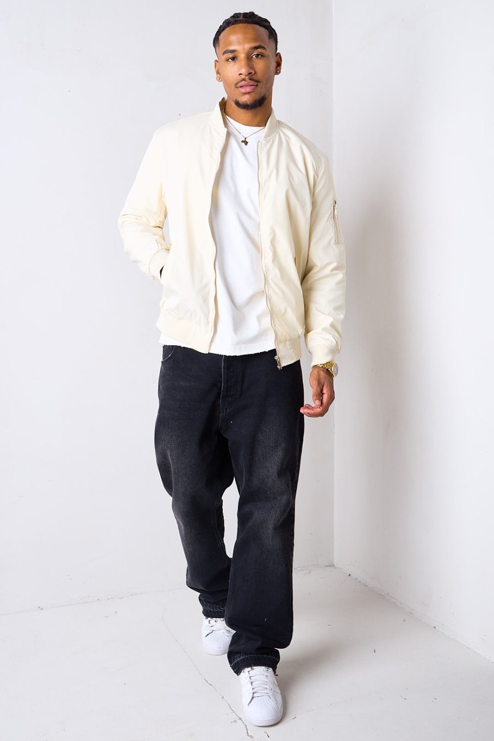 Off-white short transitional bomber jacket