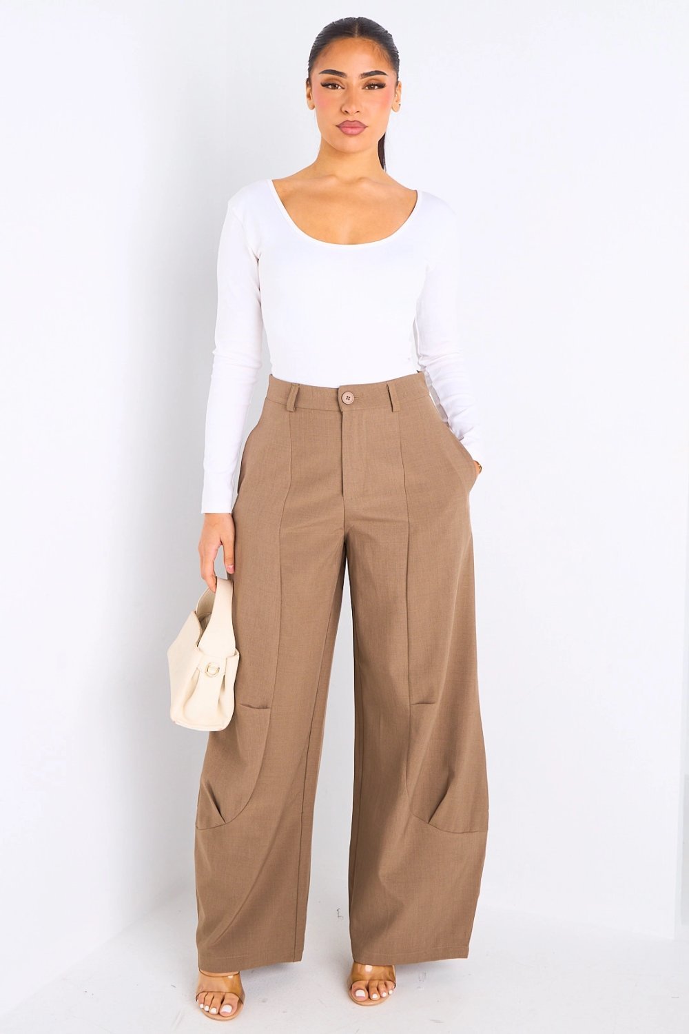 Camel pleated palazzo trousers