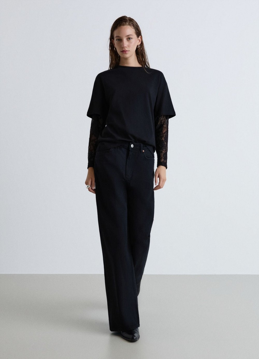 Jean palazzo taille haute uni k7el