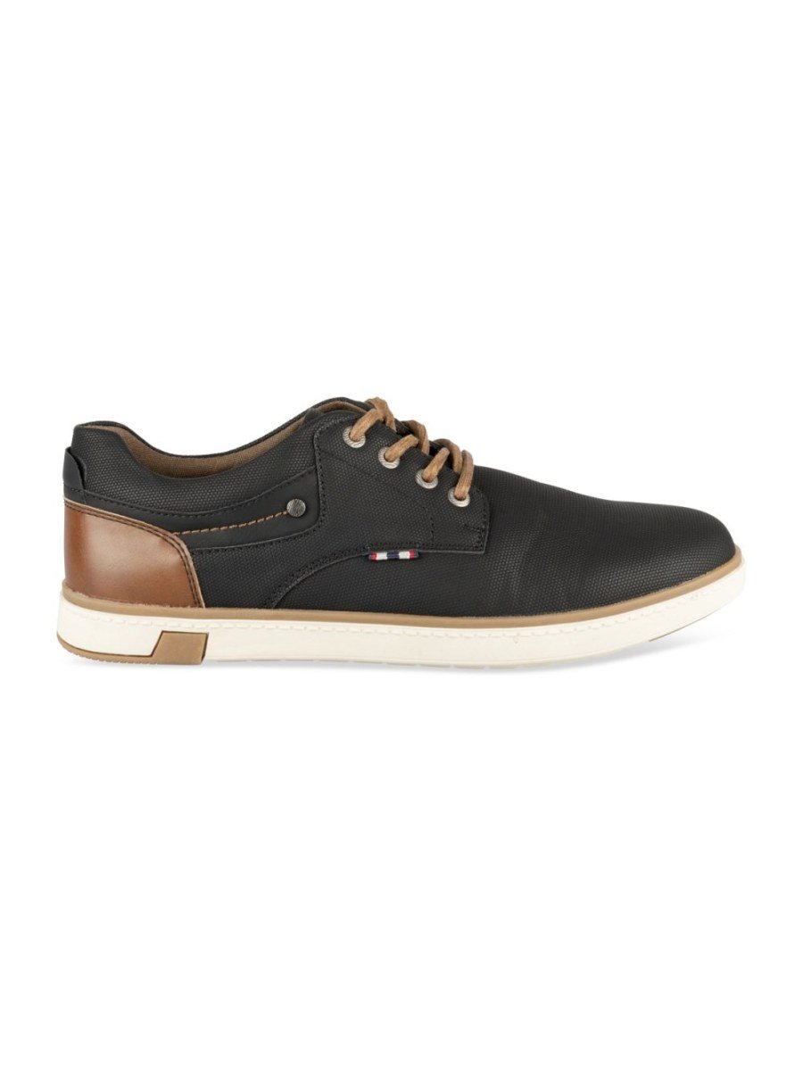 Black casual derbies, cognac heel