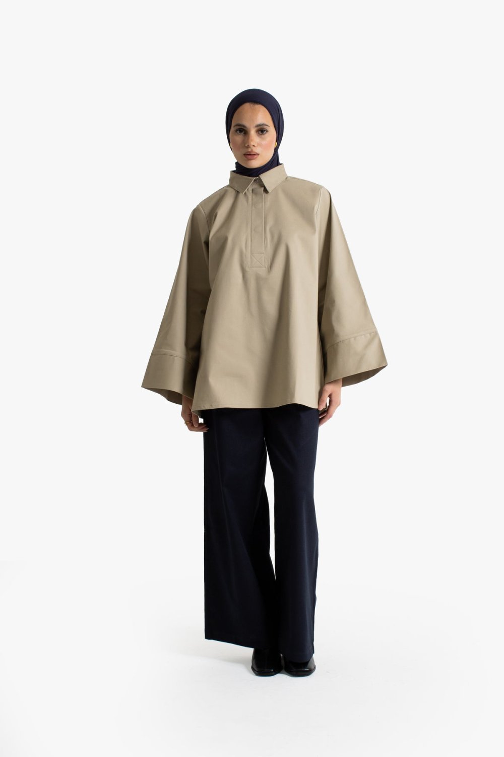 Haut wase3 b col chemise, coton - Beige