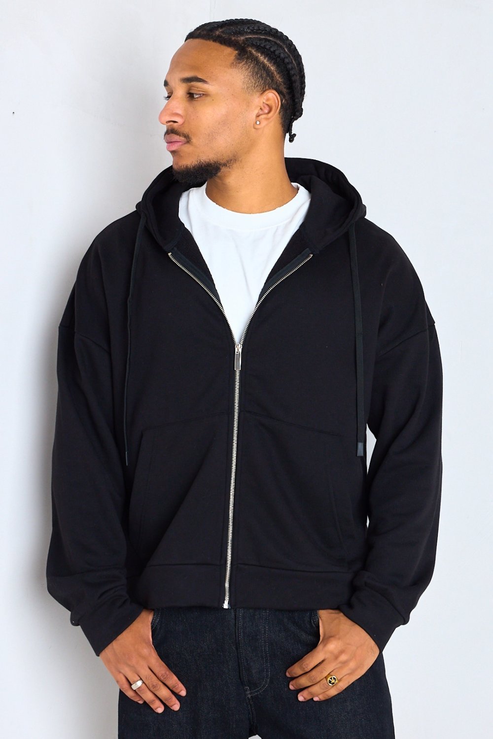 Veste zippée à capuche en coton noire