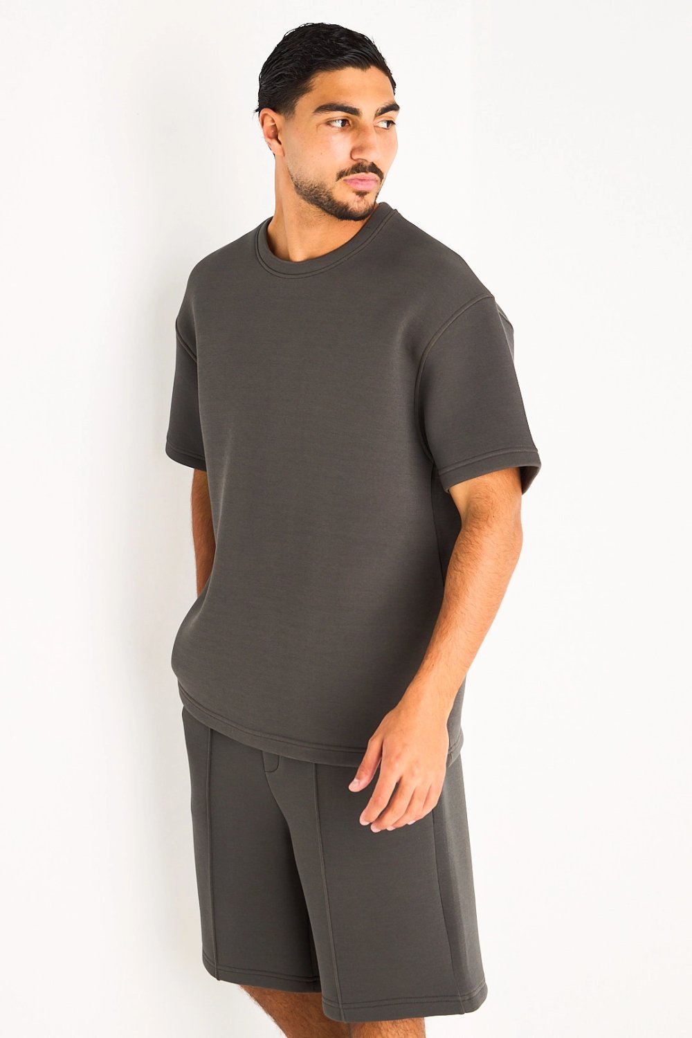 Plain charcoal T-shirt and shorts set