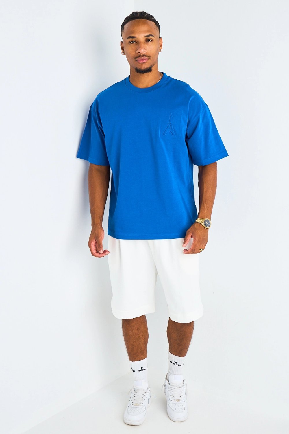T-shirt with Eiffel tower print in royal blue