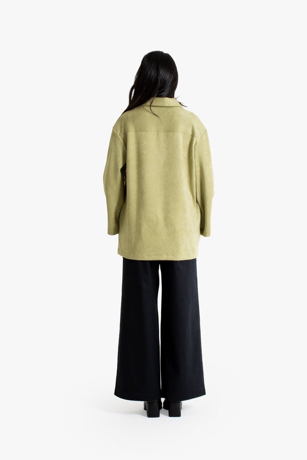 Faux suede shirt jacket - Pistachio green