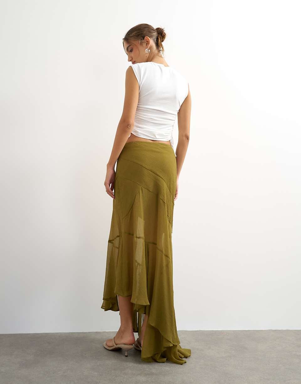 Asymmetric sheer panelled maxi skirt