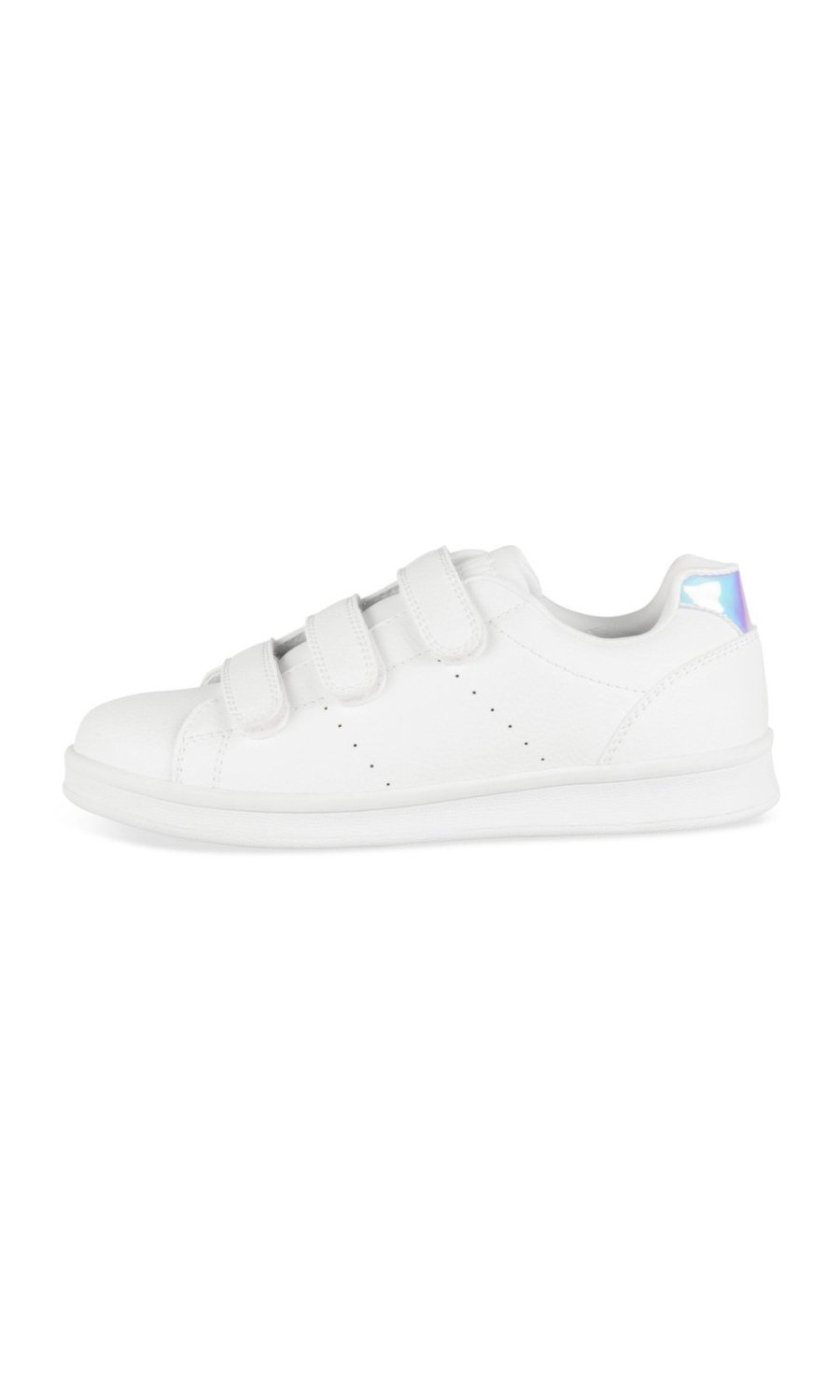 White hook-and-loop sneakers, iridescent heel
