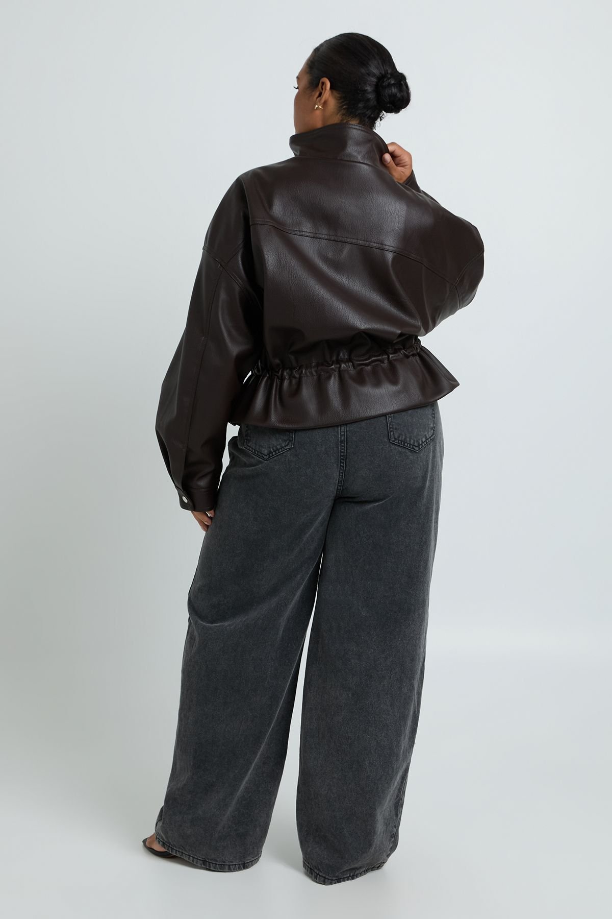 Veste similicuir b col montant - Taille kbira
