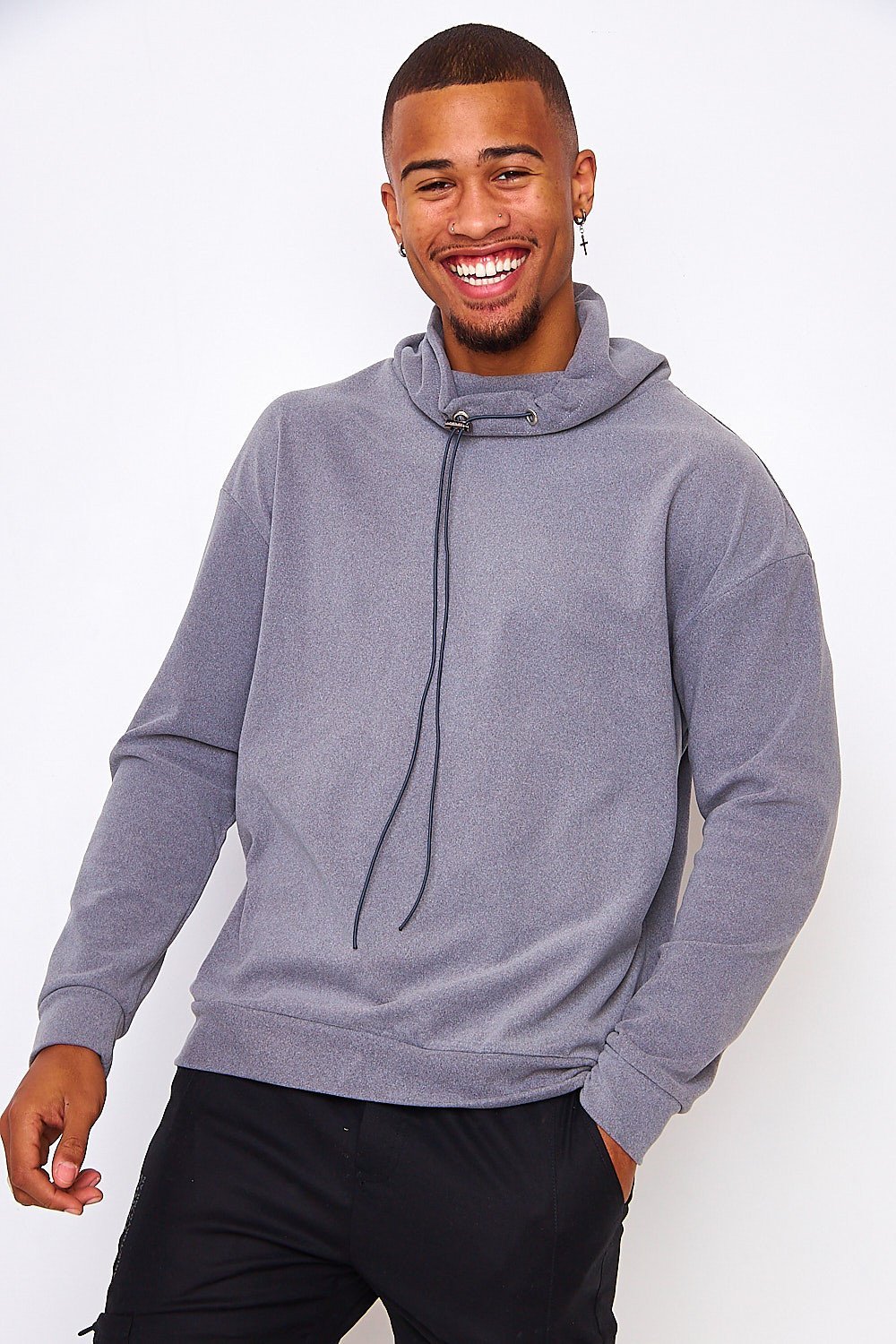 Grey velvet roll-neck jumper