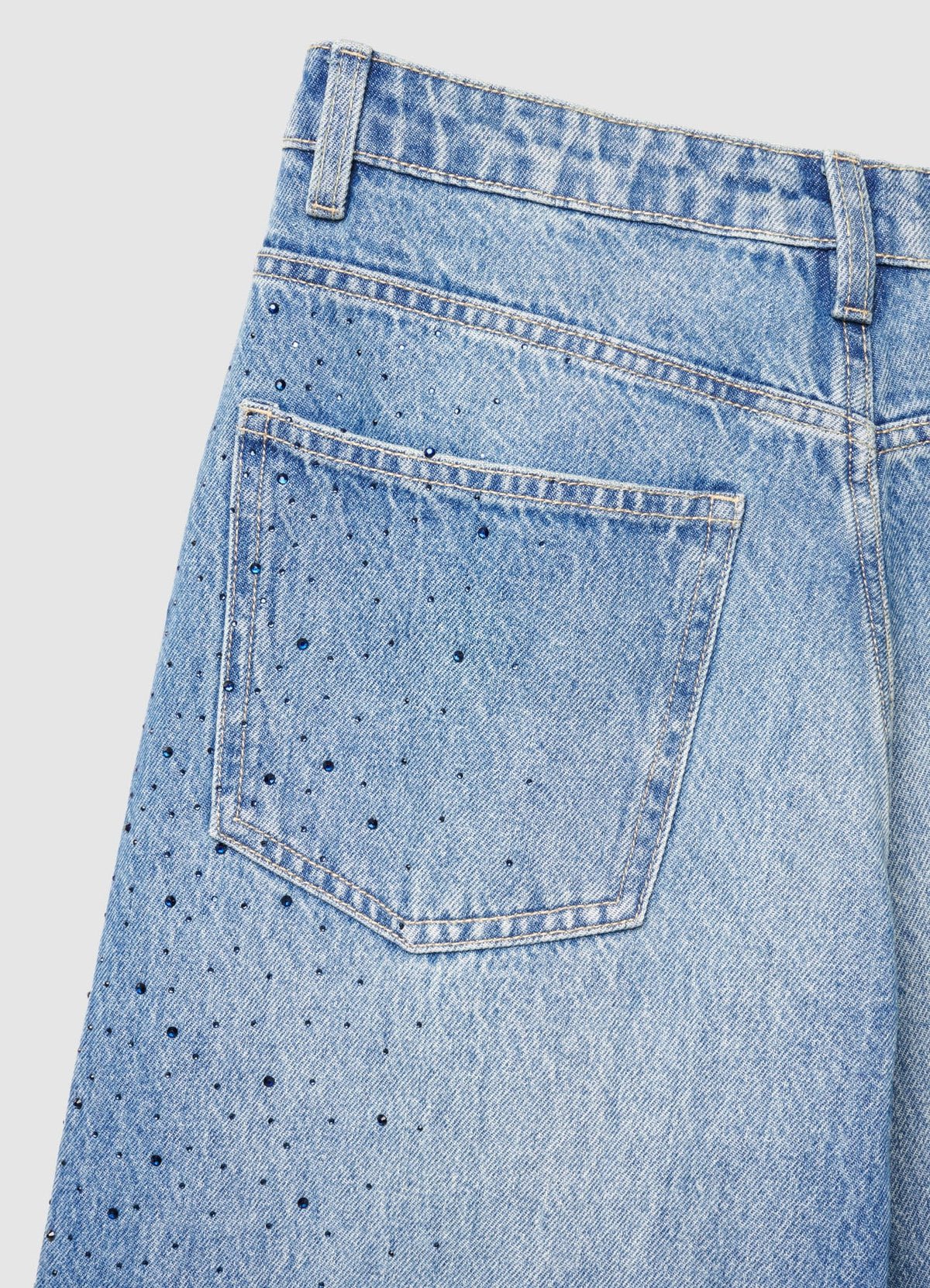 Wide-leg jeans with side rhinestones