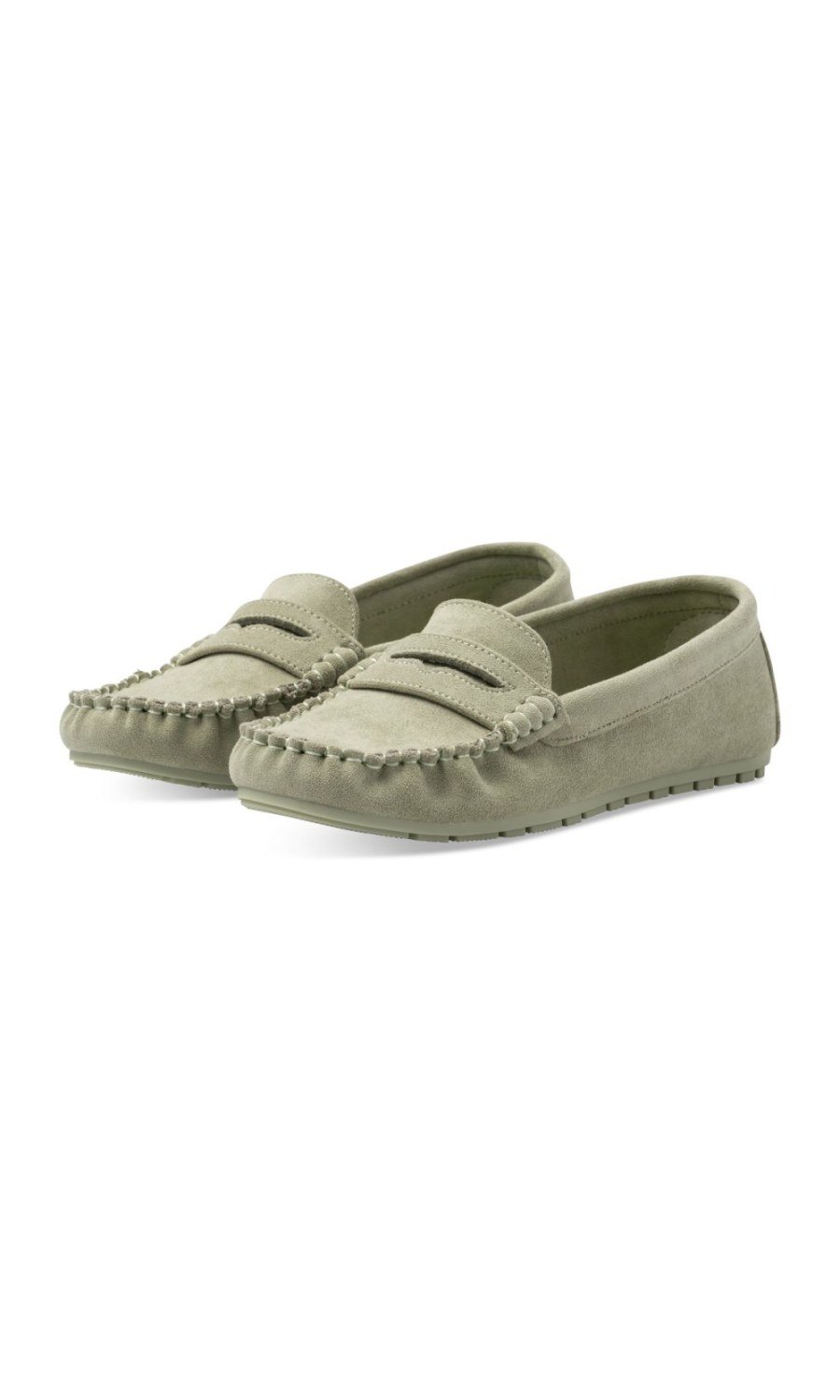Sage green faux suede loafers