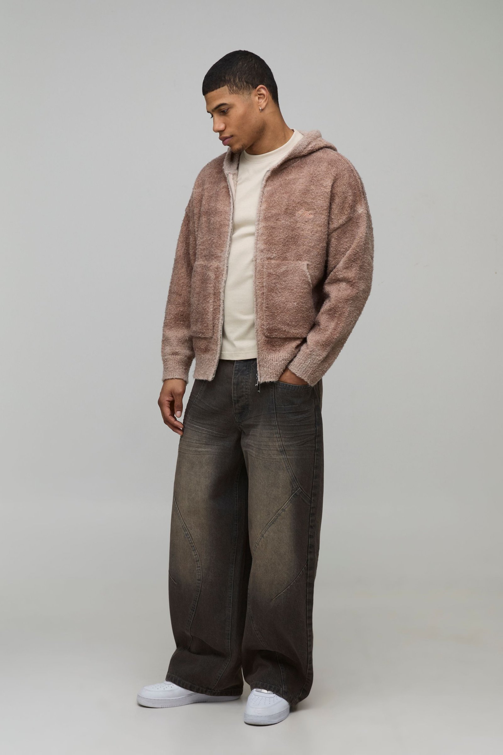 Sweat À Capuche Homme En Maille Bouclée Ombré Coupe Ample Décontractée
