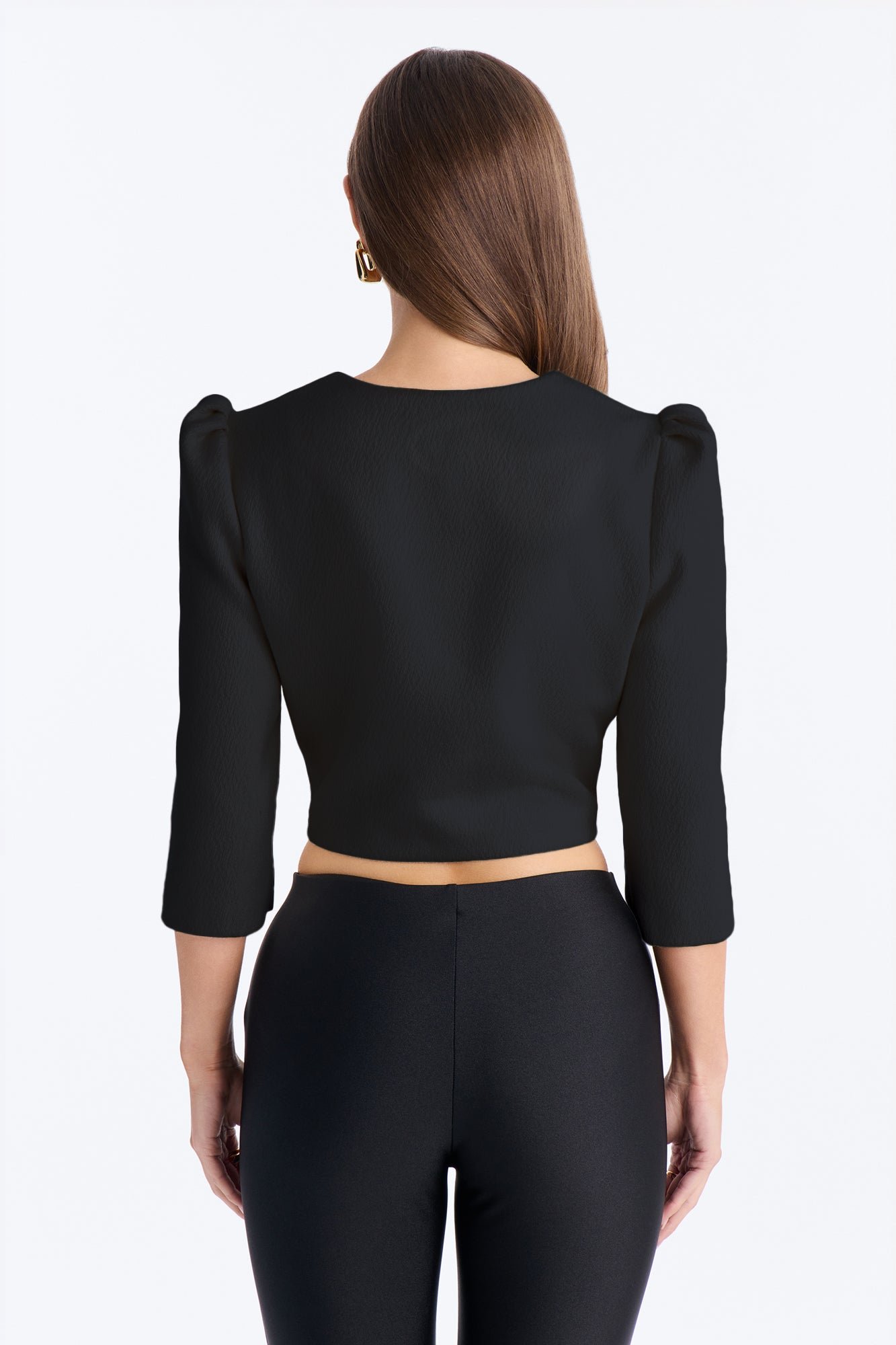 Cropped Short Sleeve Crossover Blazer