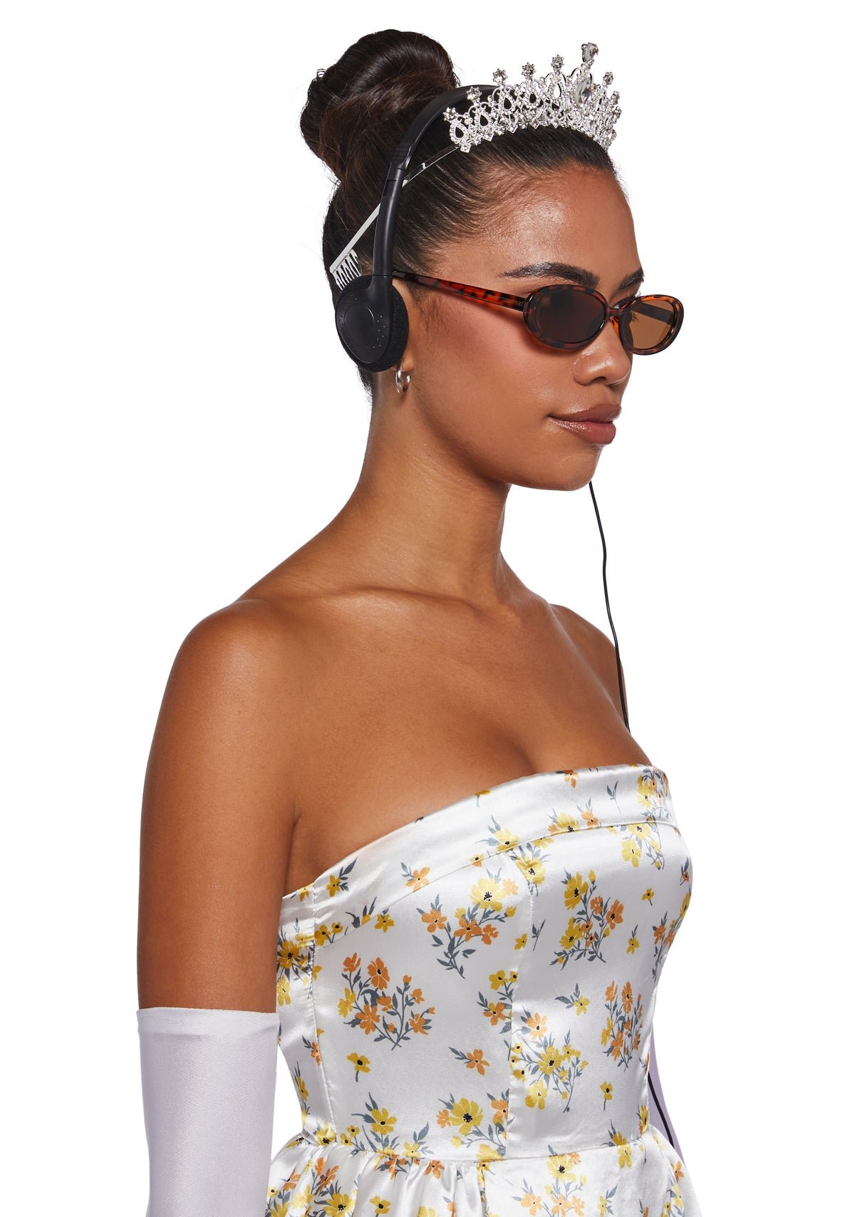 Floral satin princess costume with tiara