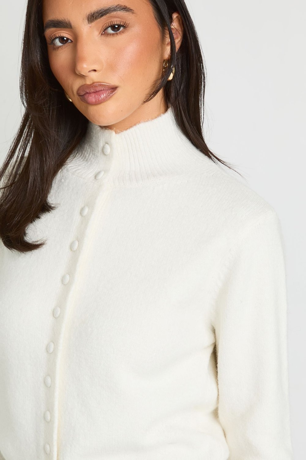 Cream brushed button-up cardigan