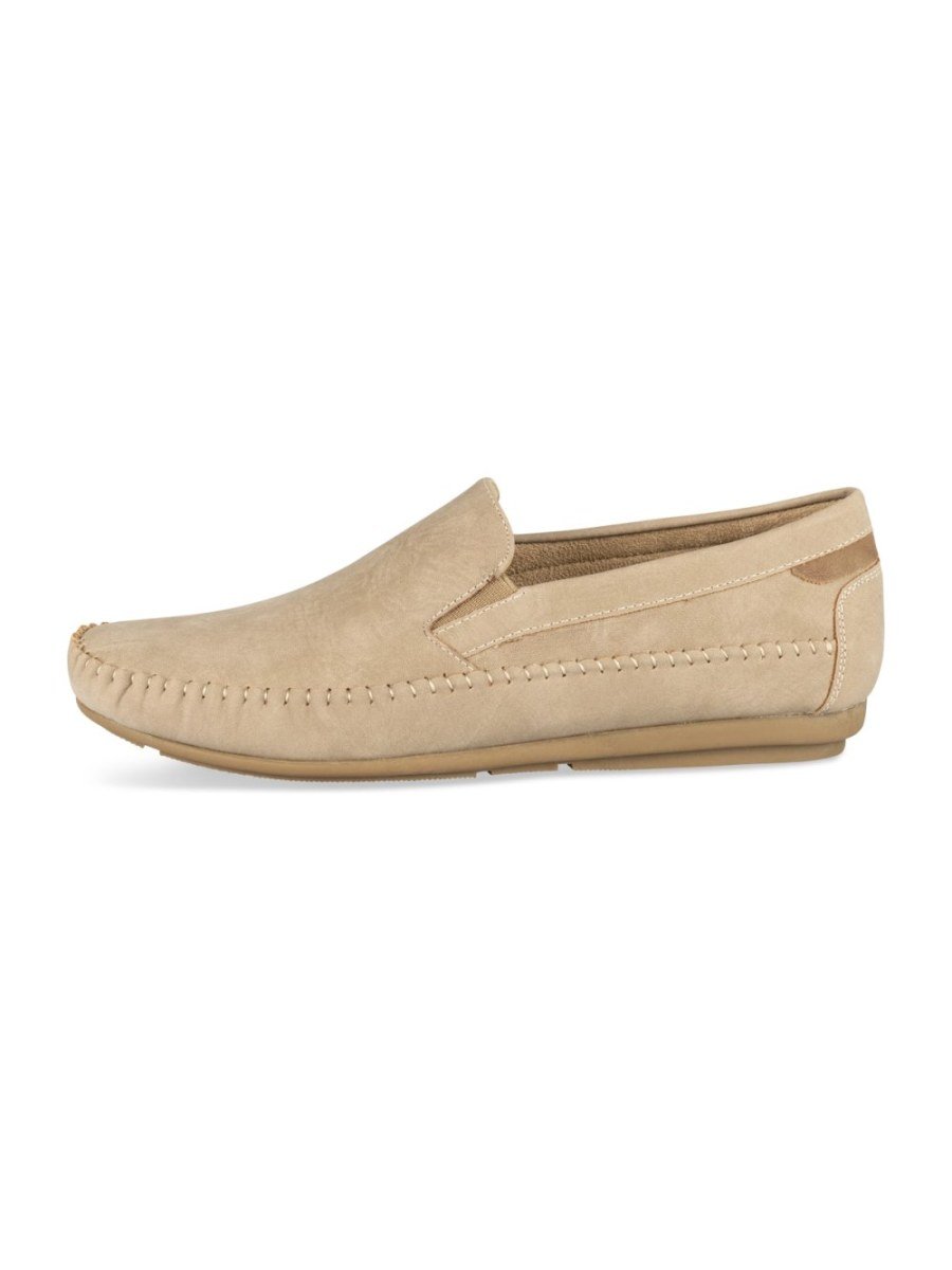 Beige suede-effect loafers, elastic gussets
