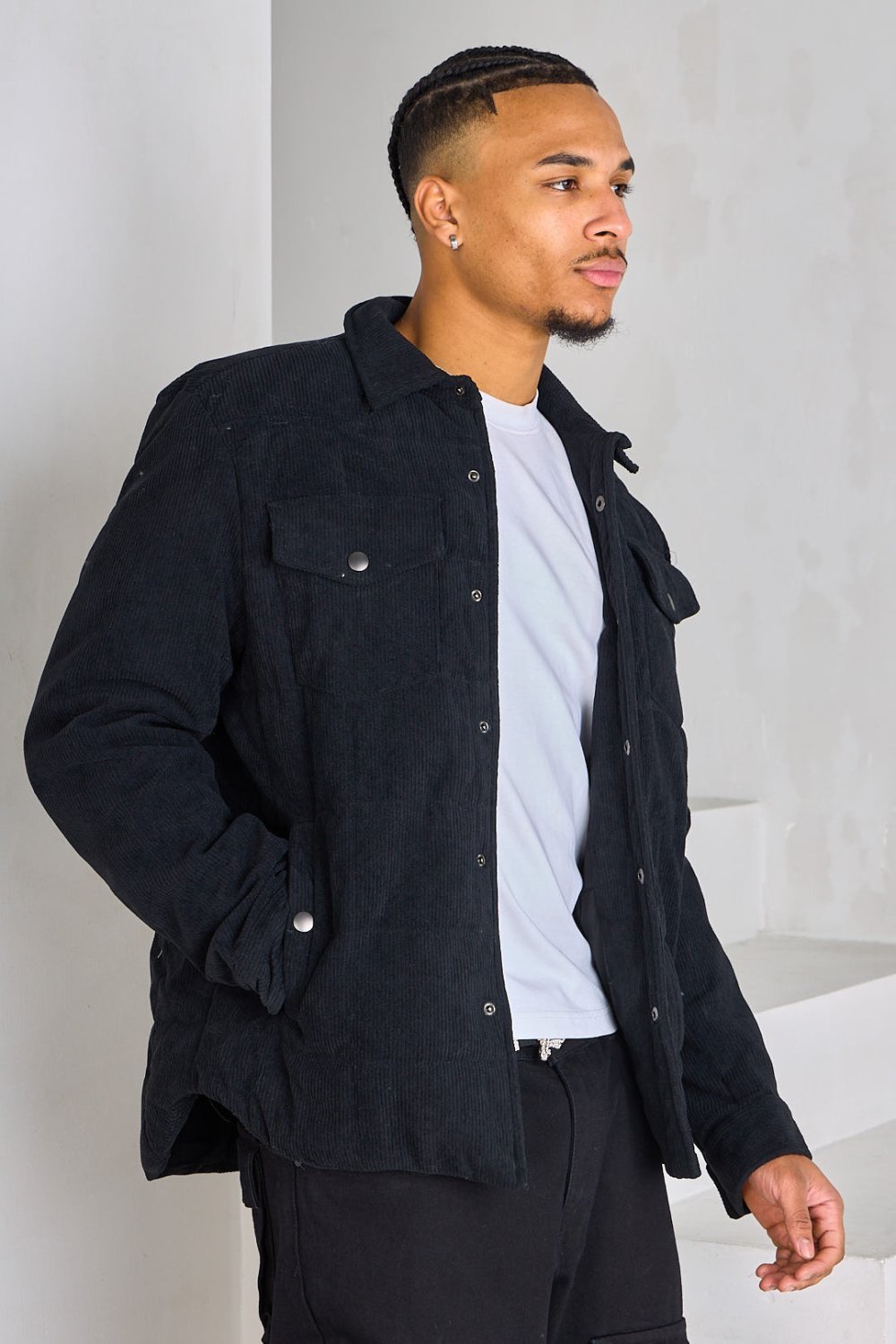Black quilted corduroy jacket
