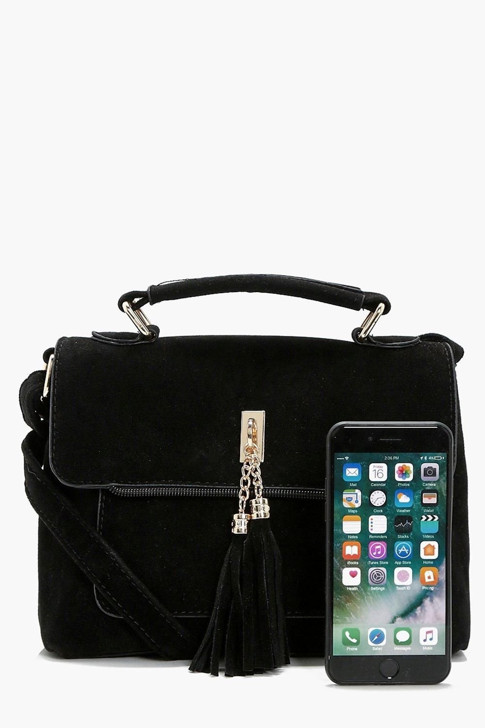 Faux suede fringe crossbody bag