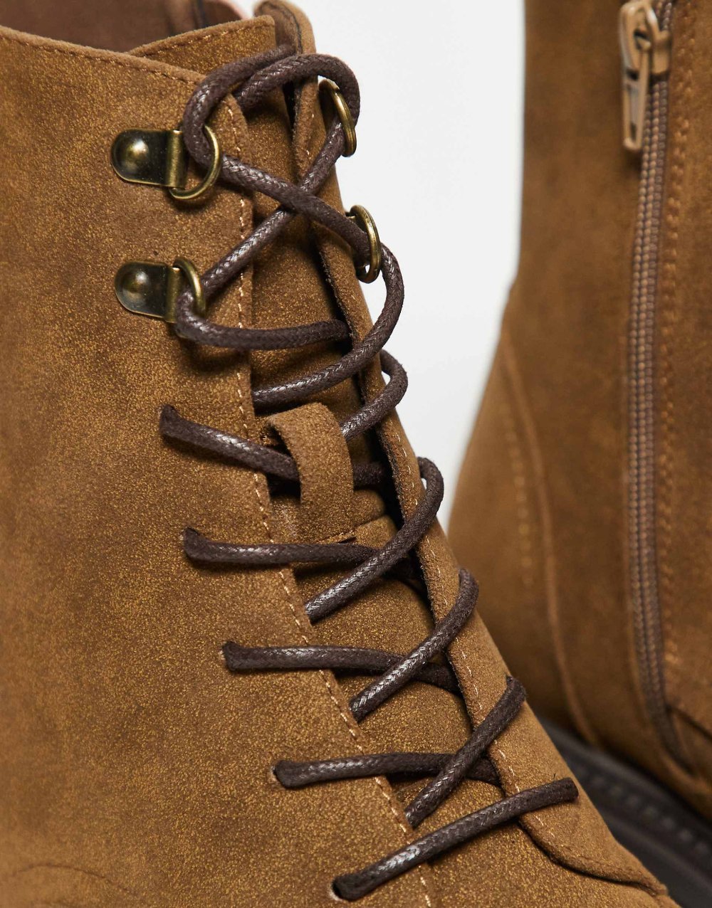 Hiking style lace-up boots in camel