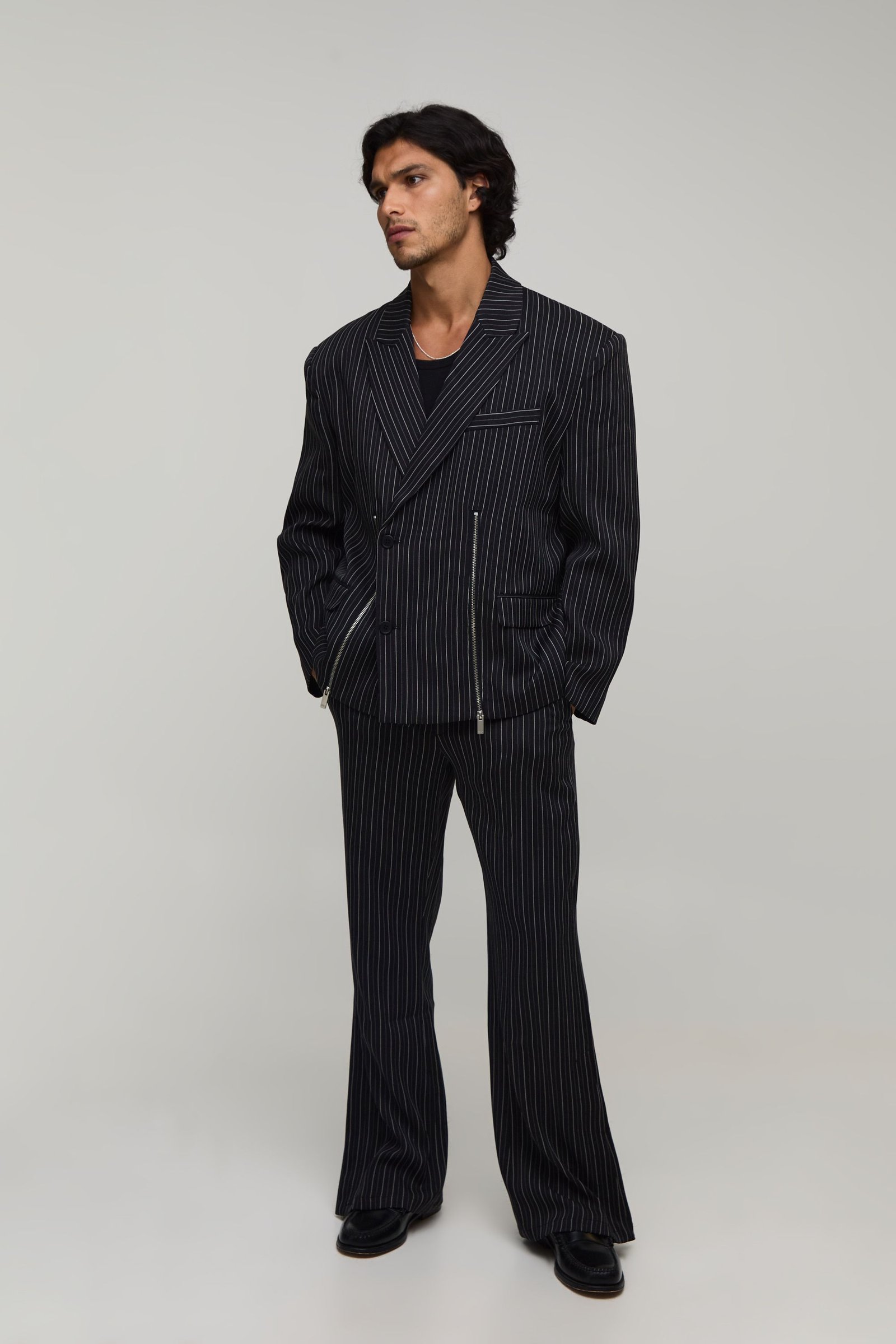 Pantalon De Costume Évasé Ajusté Avec Détail Zippé