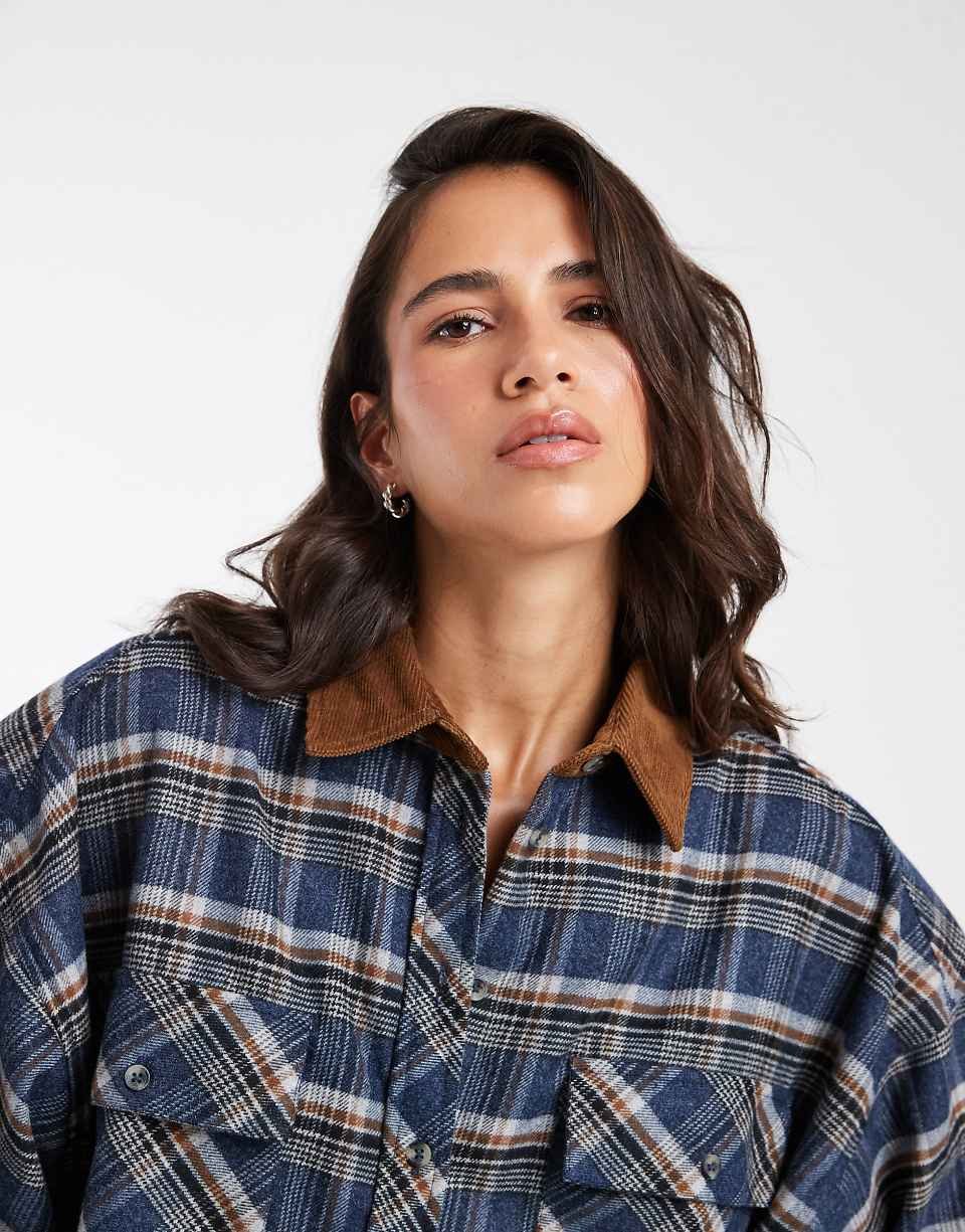 Robe chemise qsira coupe décontractée b finitions cordon contrastées, carreaux - Marine