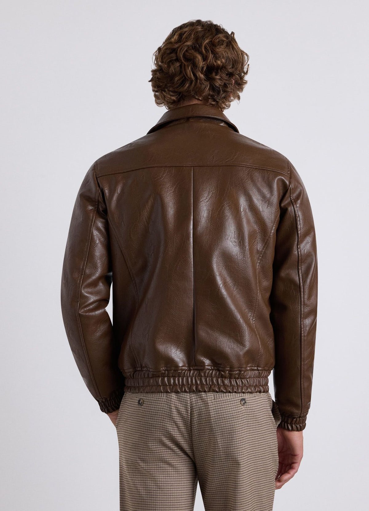 Faux-leather zip puffer jacket